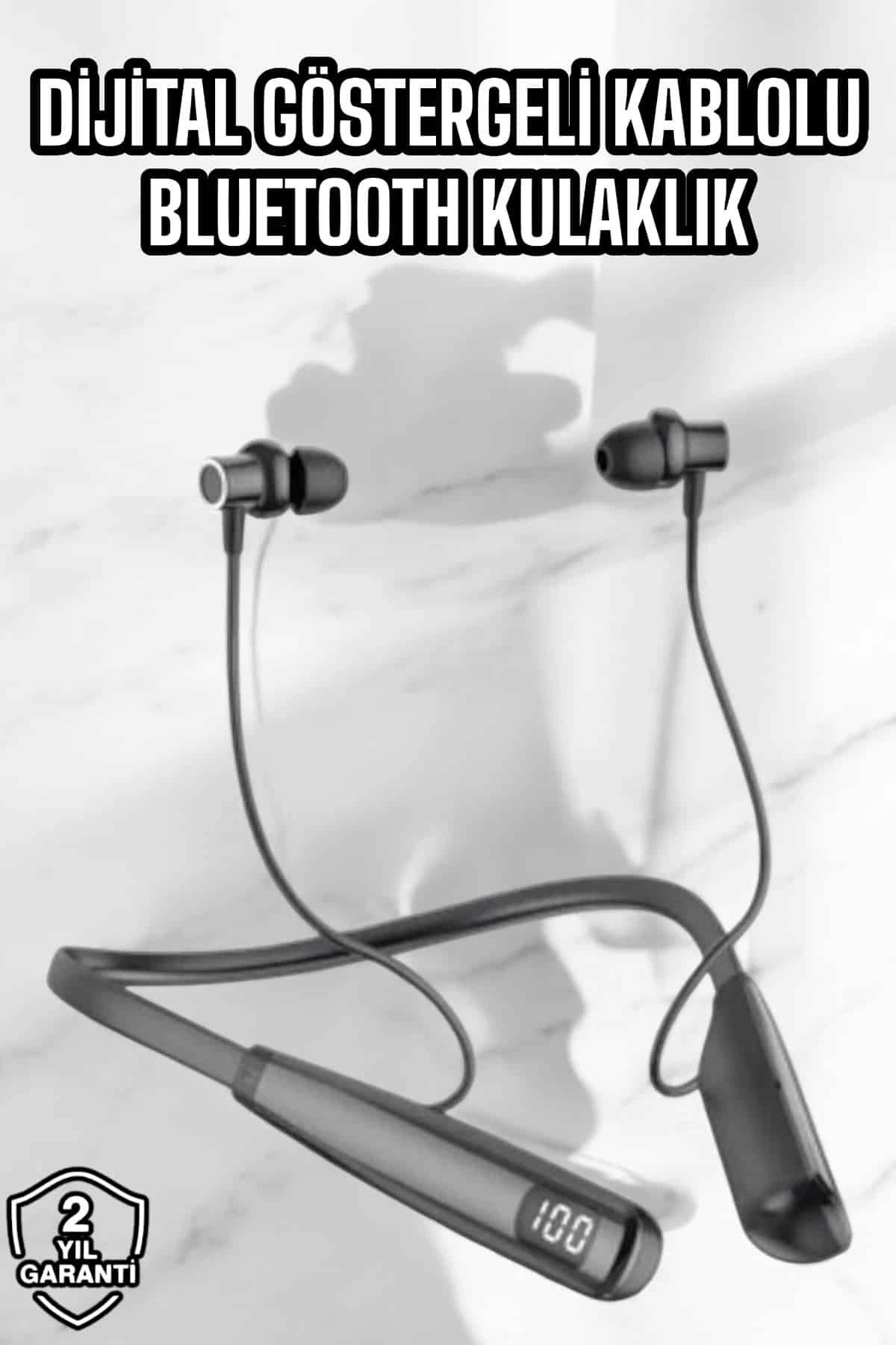 MELFSHOP Dijital Göstergeli Kulak İçi Kablosuz Bluetooth Kulaklık Boyun Bantlı