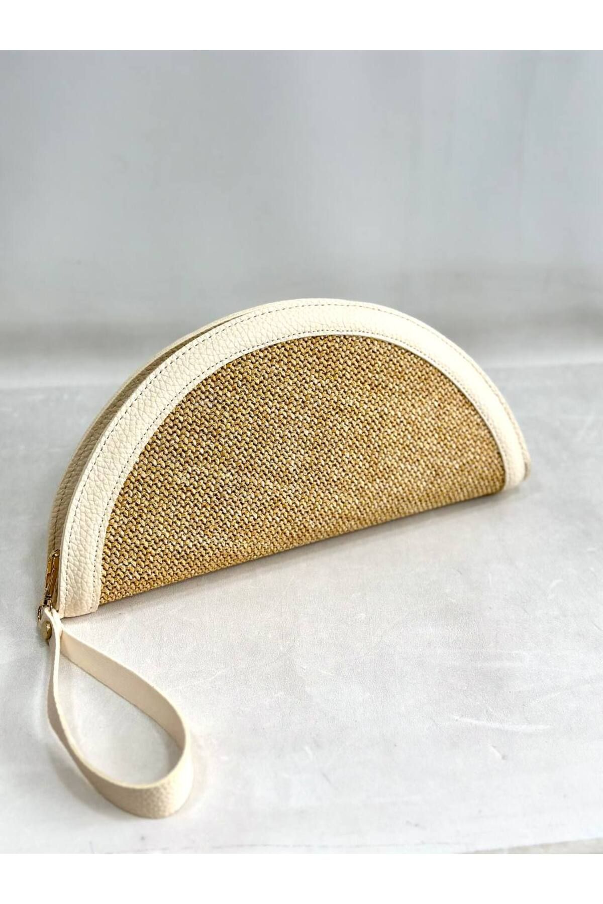 çkn sedat çakan çanta & fular & aksesuar Jüt hasır HALF MOON kadın el çantası portföy clutch