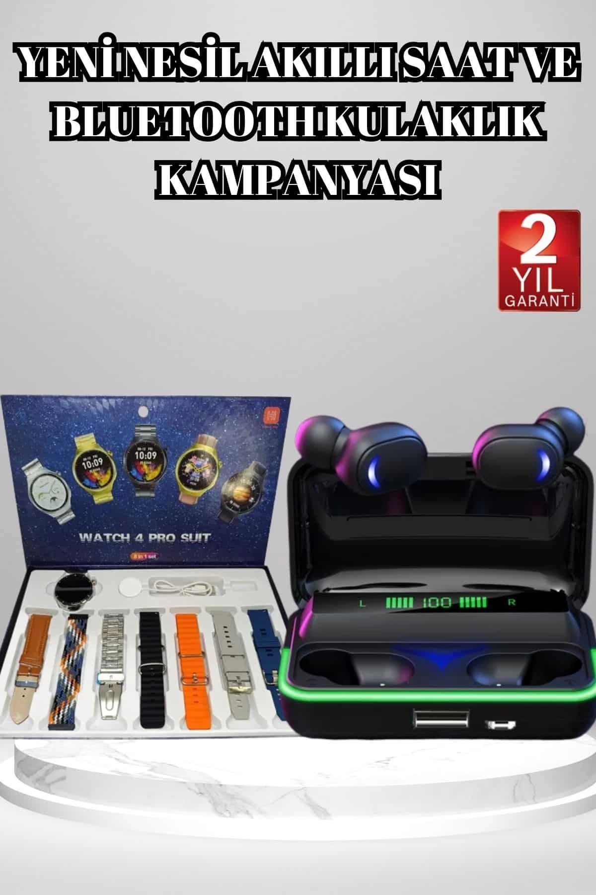MELFSHOP Powerbank Bluetooth Kulaklık Ve Akıllı Saat 7 Kordonlu Metal Kordon Plastik Kordon