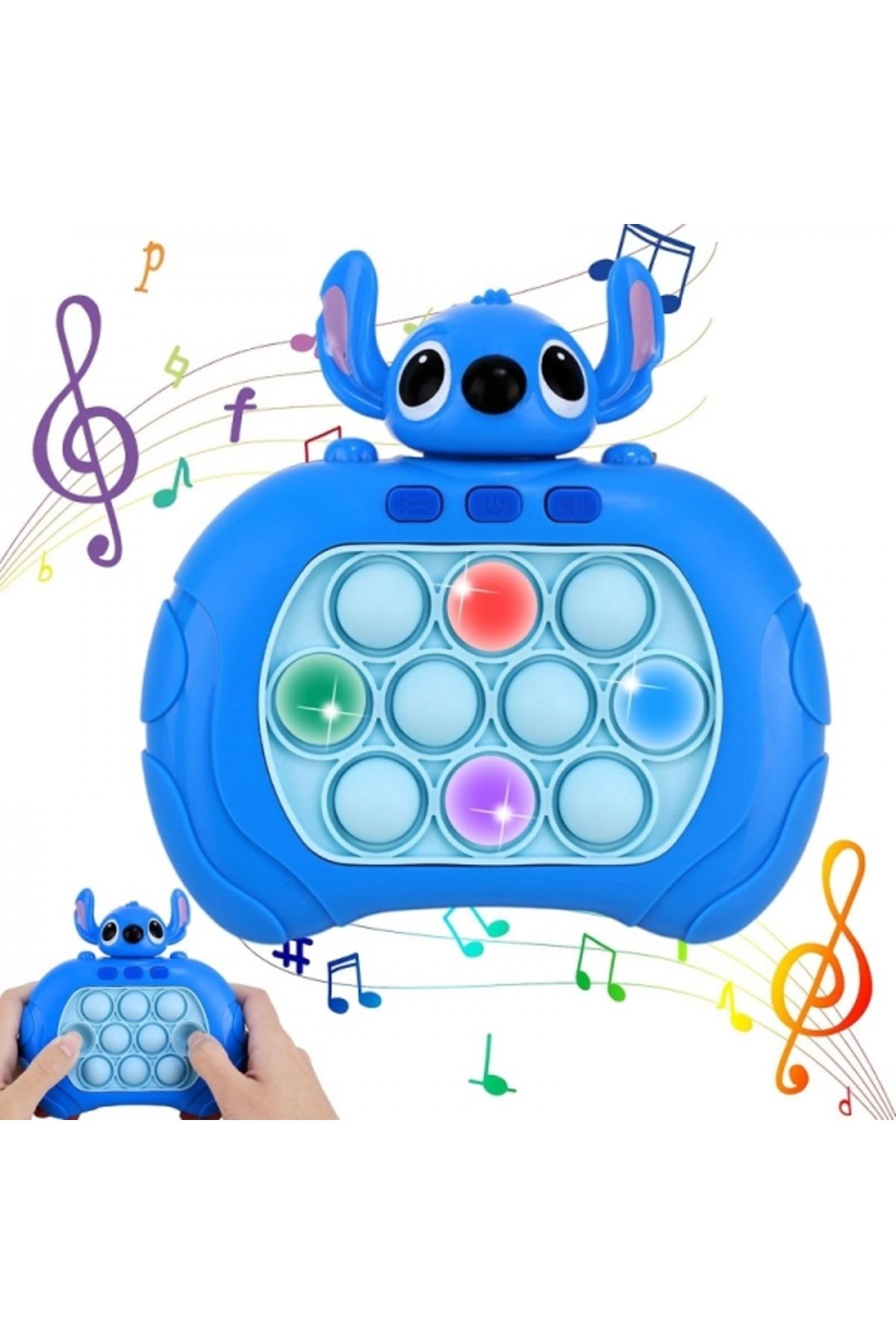 Kuzey YÜKSEK KALİTE MAVİ STITCH POPİT YENİ NESİL POPİT OYUNCAK POPİT SESLİ RENKLİ LED IŞIKLI POPİT OYUNU