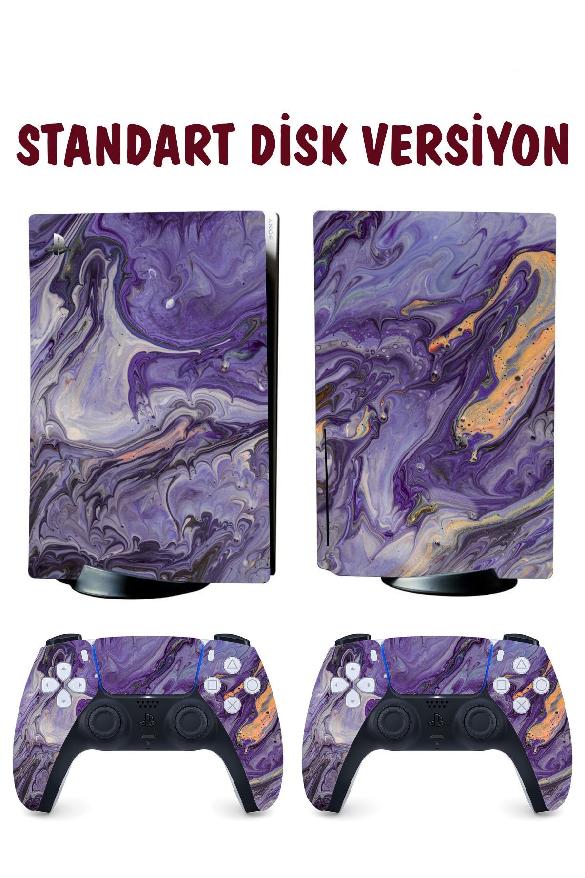 KT Decor Gold Mor Mermer Playstation 5 Full Sticker Kaplama Seti