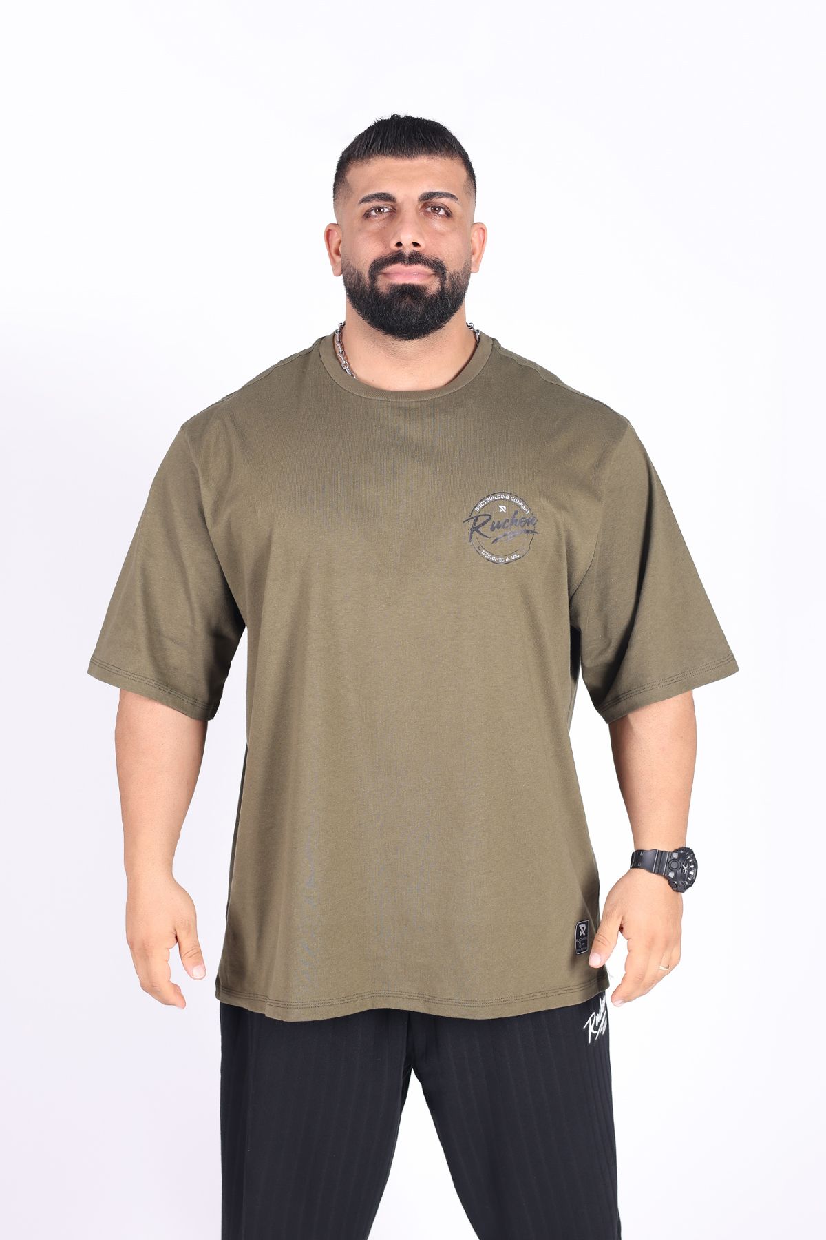 RUCHON NUTRITION Ruchon Sports Büyük Beden Erkek Spor Tişört | Bodybuilding Co. USA | Oversize Pamuklu Fitness