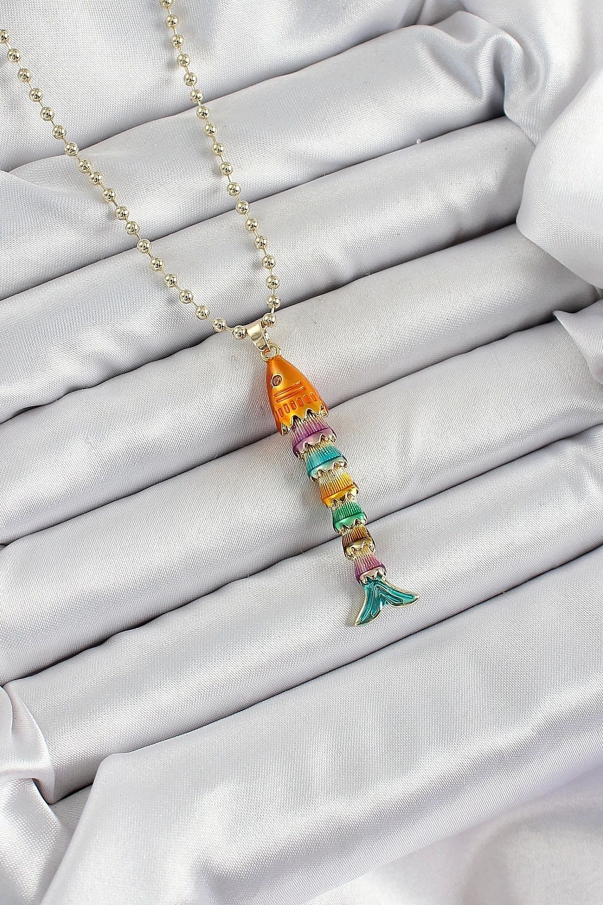 GLIMMERY Pirinç Rainbow Balık Model Zirkon Taşlı Gold Renk Kadın Kolye