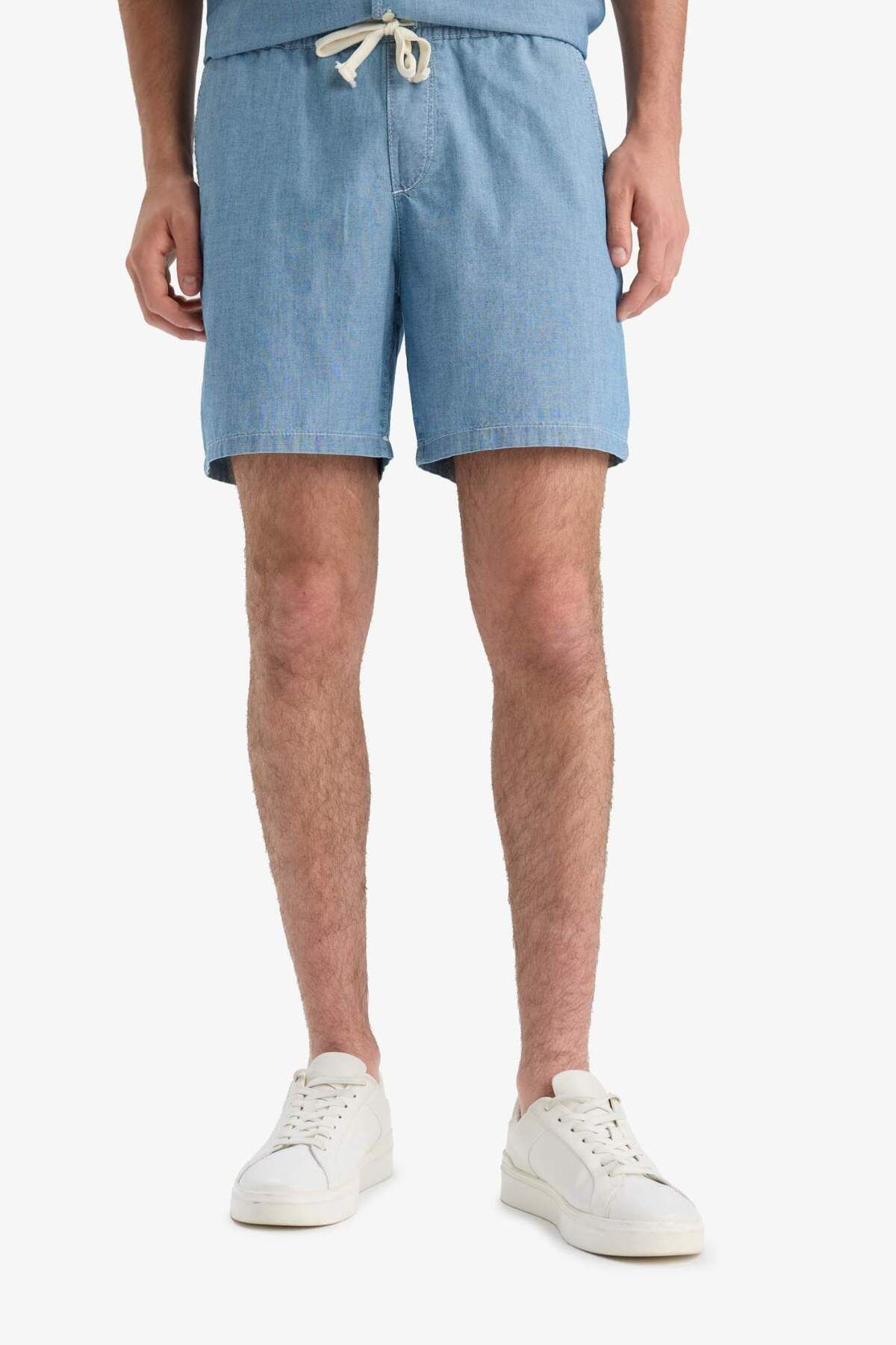 DeFacto Yazlık %100 Pamuk Beli Lastikli Relax Fit Rahat Jean Bermuda Şort F5594AX25SM