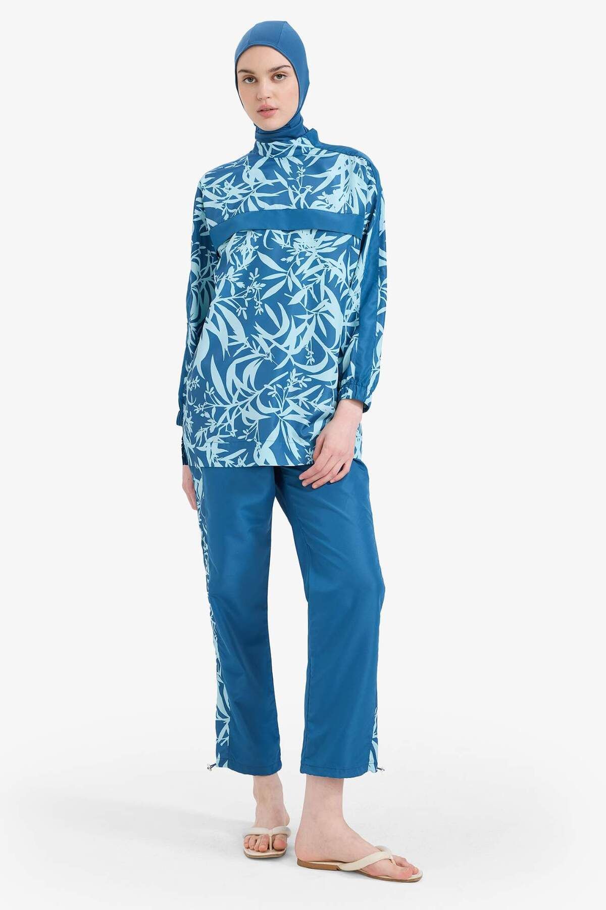 DeFacto Regular Fit Renk Bloklu 3lü Desenli Burkini Tesettür Mayo Takım E7996AX25HS