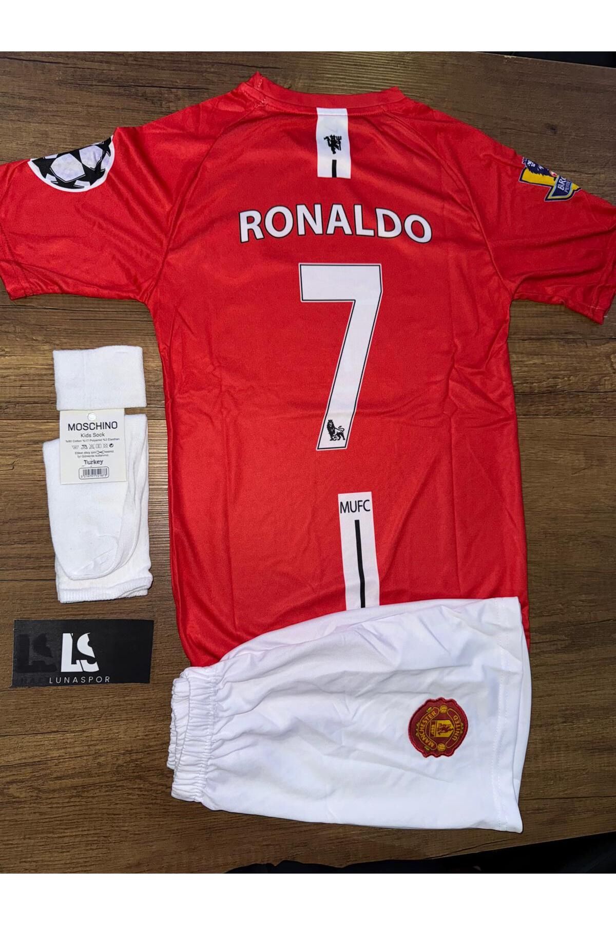 LUNA SPOR Ronald.o Manchester United 2008 Ş.ligi Futbol Yetişkin Forması (Kırmızı) 4.Lü Set