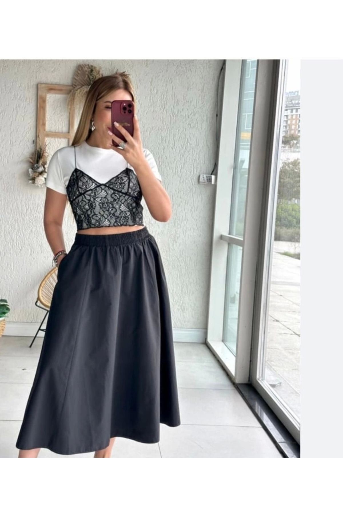 Silerra Elastik Belli Midi Etek