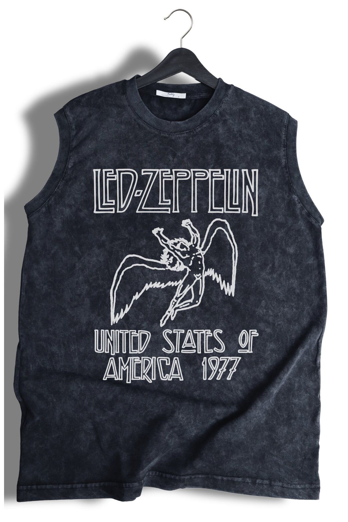 Fuddy Moda Led Zeppelin Baskılı Yıkamalı Kolsuz Tişört, Unisex Rock Band Temalı Sıfır Kollu Retro Atlet