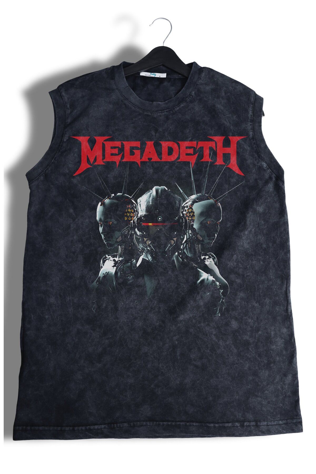 Fuddy Moda Megadeth Baskılı Yıkamalı Kolsuz Tişört, Unisex Rock Band Temalı Sıfır Kol Vintage Atlet