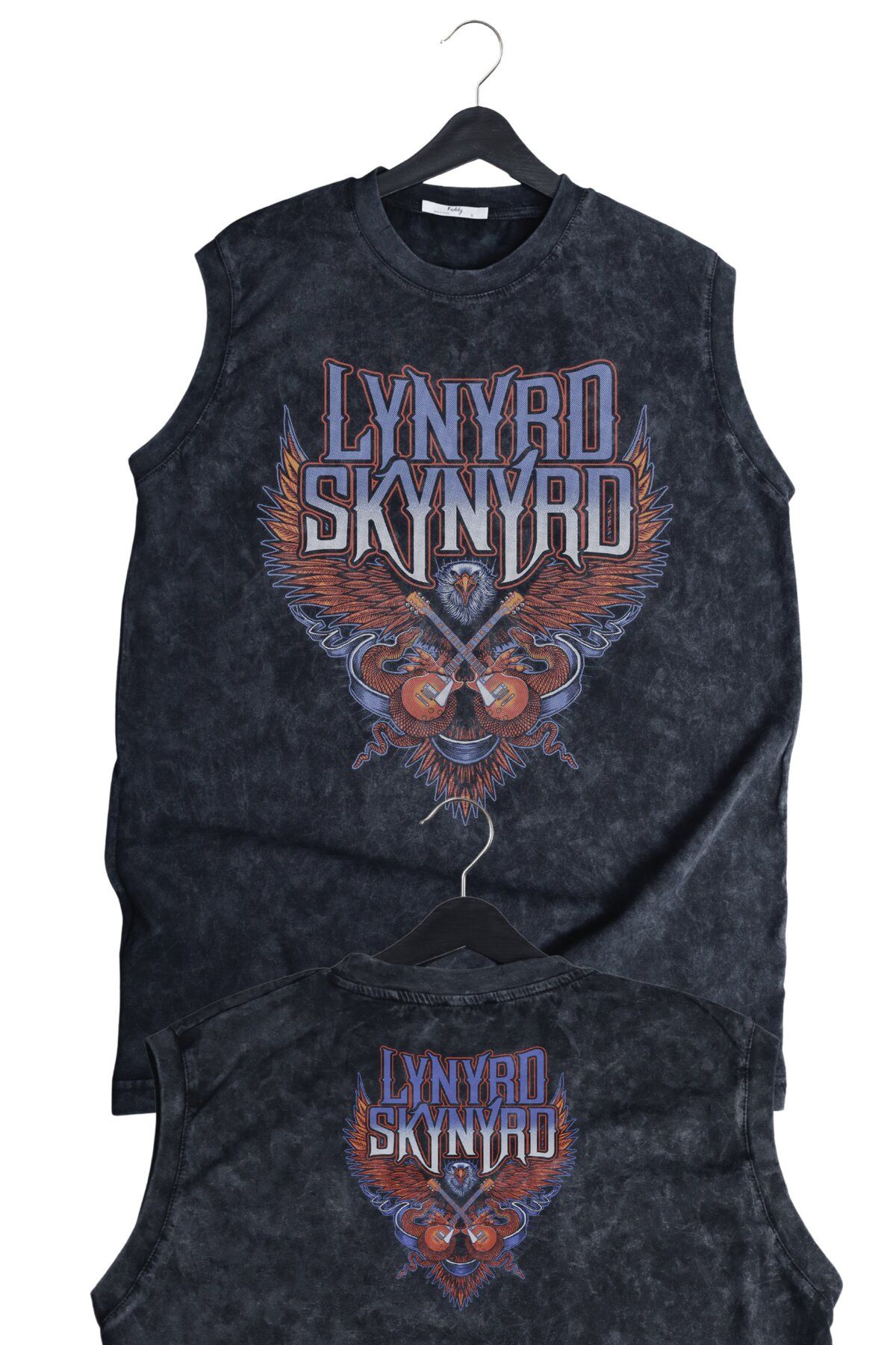 Fuddy Moda Lynyrd Skynyrd Ense Baskılı Yıkamalı Kolsuz Tişört, Unisex Rock Band Temalı Sıfır Kol Retro Atlet