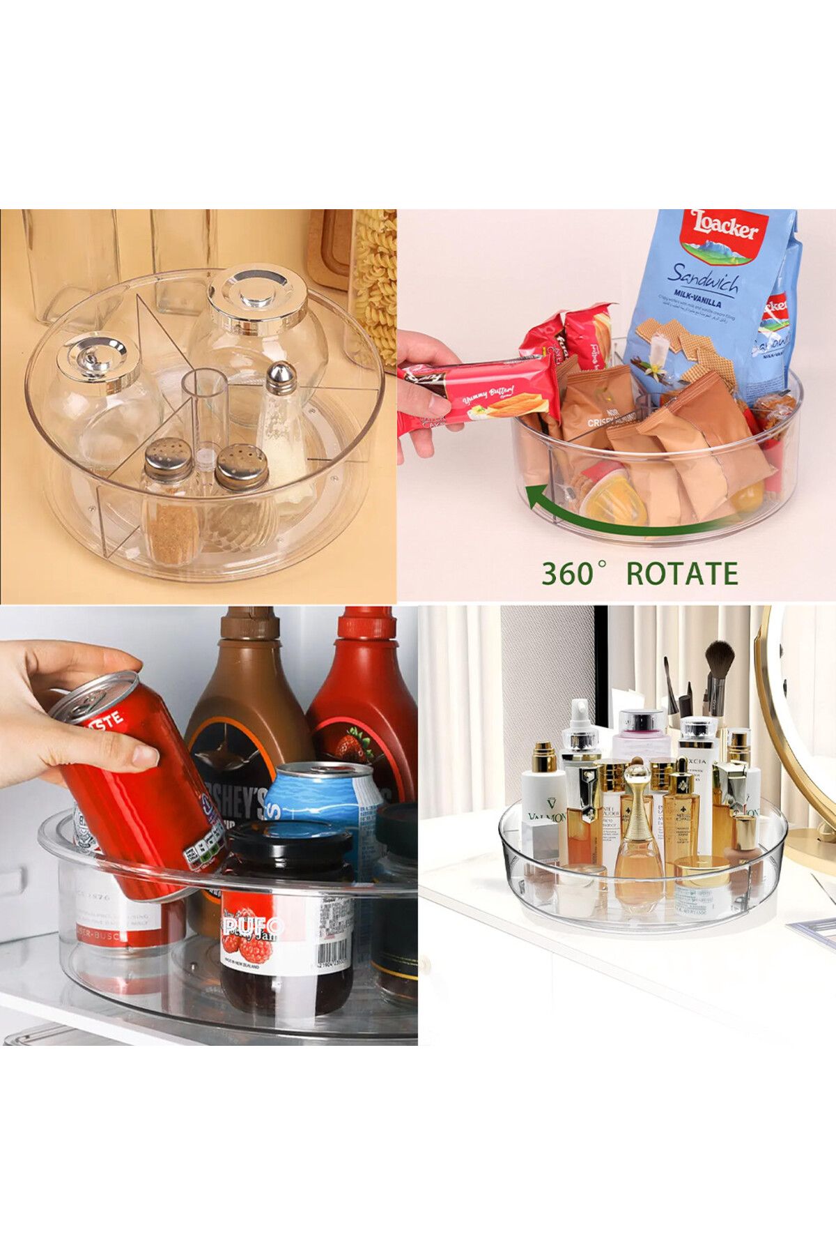 PUFO-Rotating tray organizer with 3 compartments for refrigerator or cabinet, 23 cm 3