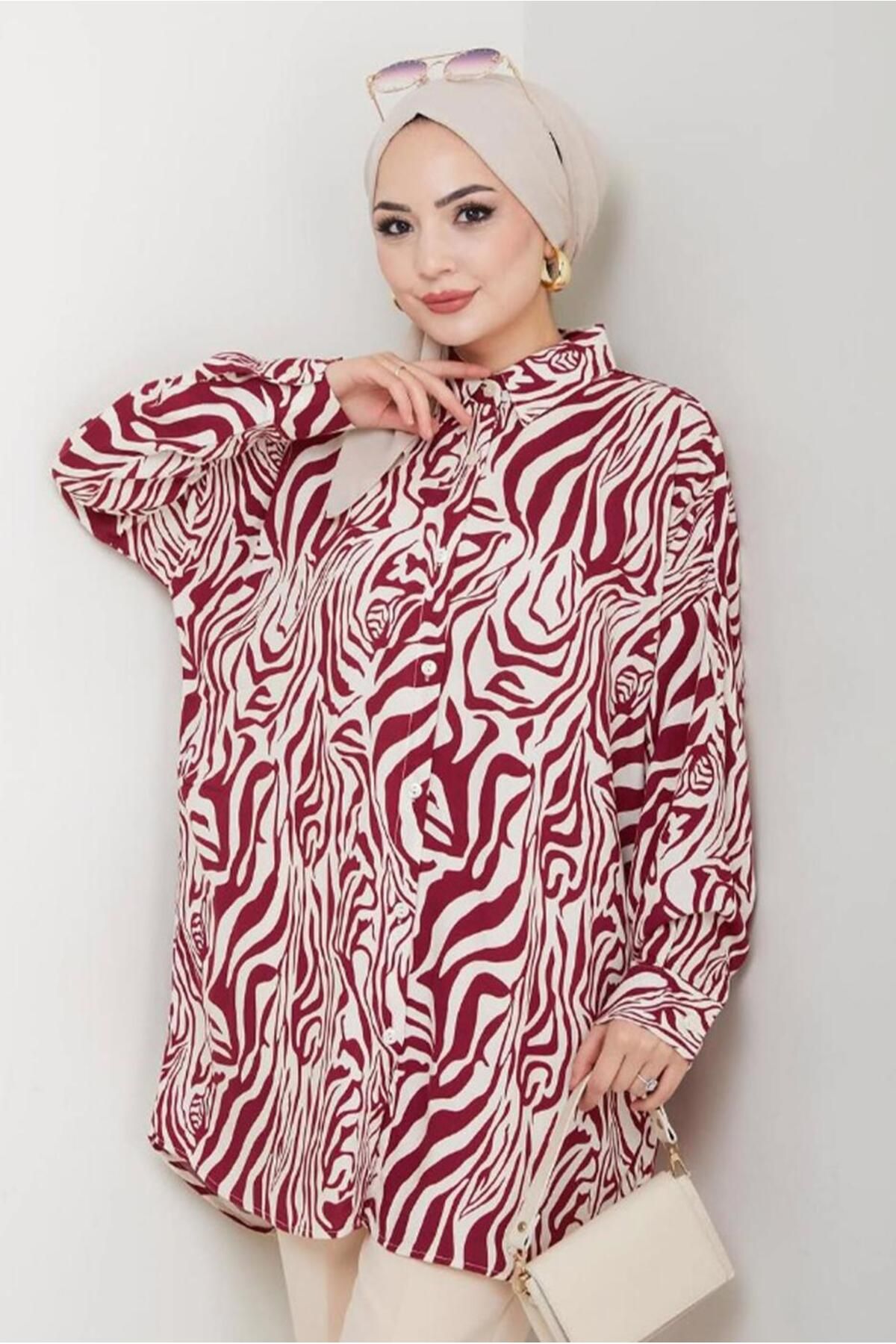 TRENDTESETTÜR KADIN BORDO PAMUKLU DESENLİ TUNİK T 4042