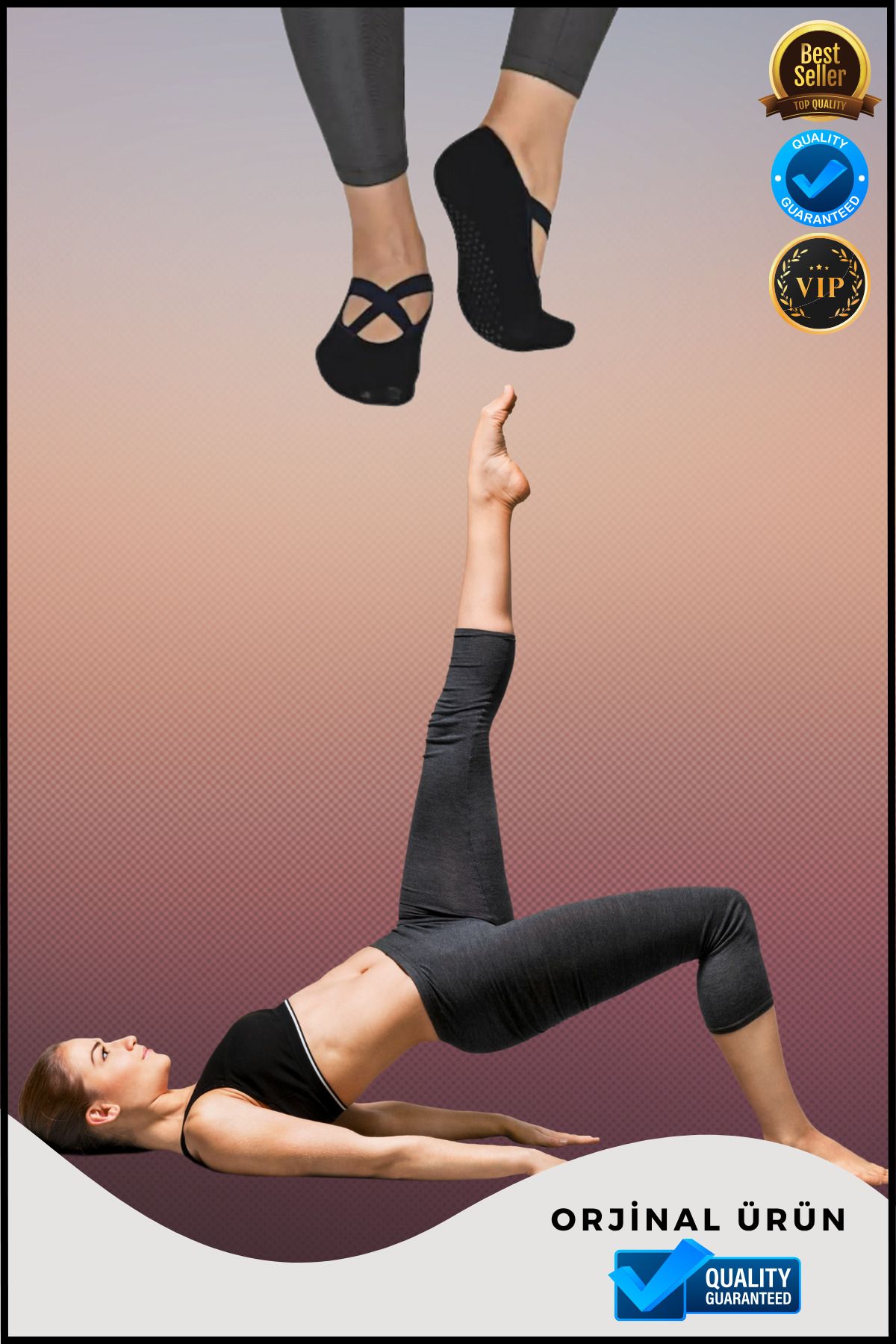 Overbazaar Kaydırmaz Pilates Çorabı – 35-40 Numara | Yoga, Egzersiz ve Dans İçin Babet Tipi Çorap