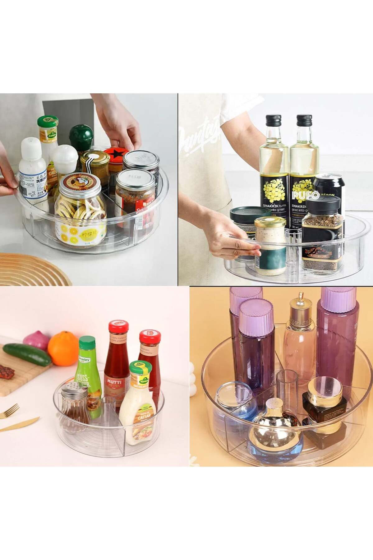 PUFO-Rotating tray organizer with 3 compartments for refrigerator or cabinet, 23 cm 5