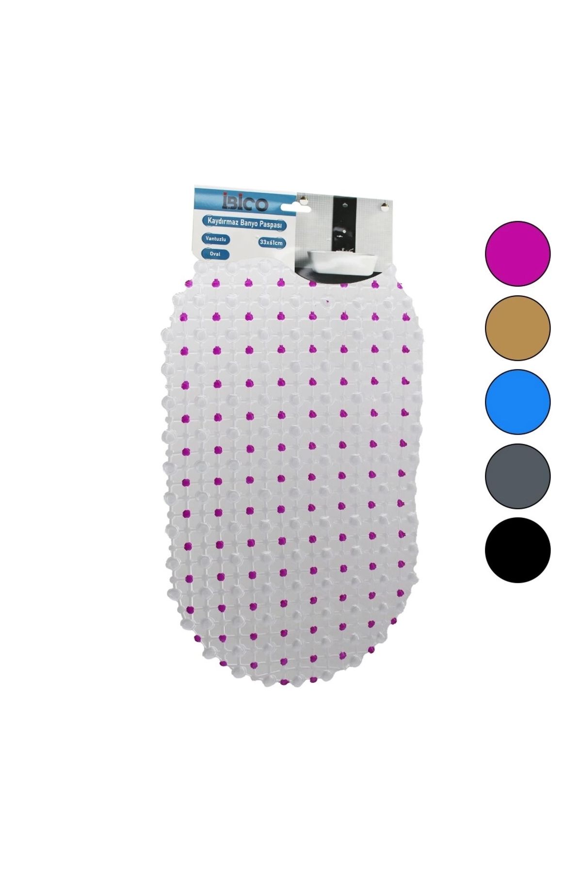 Lenaca Oval - Eko Pvc +vantuz Desen - Şeffaf Renkli 122pcs Vantuz Kaydırmaz Banyo - Küvet Paspas 33x61cm