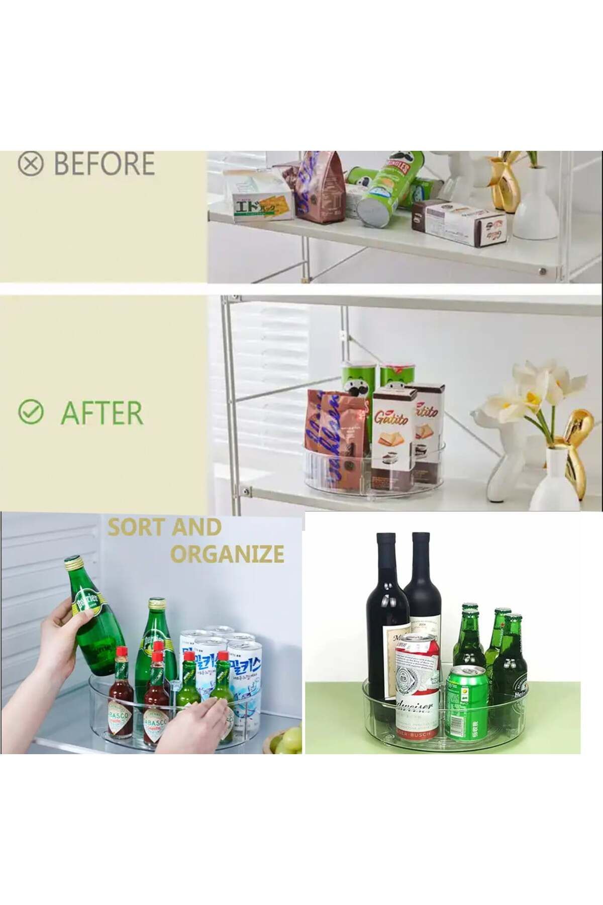 PUFO-Rotating tray organizer with 3 compartments for refrigerator or cabinet, 23 cm 2