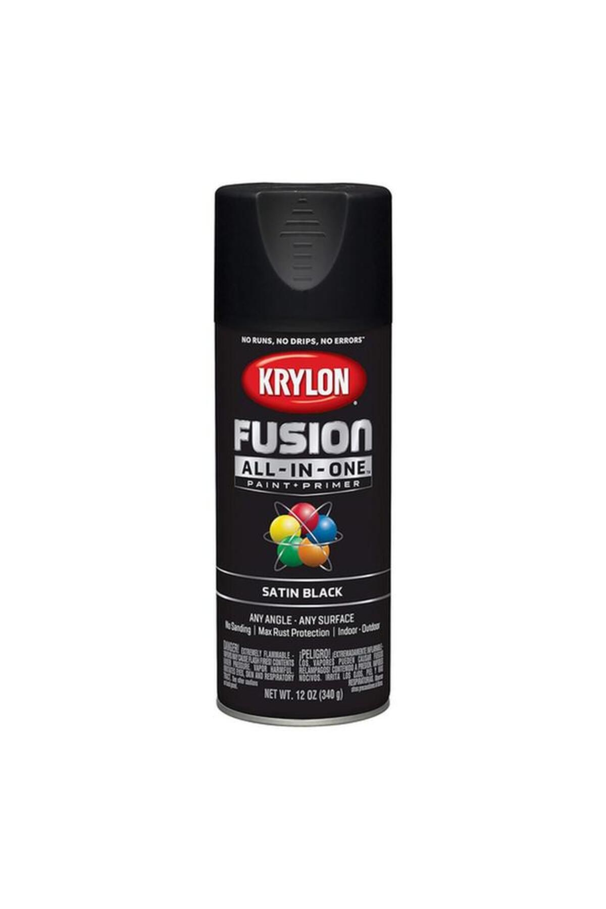 Generic-KRYLON Rust Resistant Fusion All-In-One Spray Paint ‎and Primer Satin Black 12oz K02732007 2