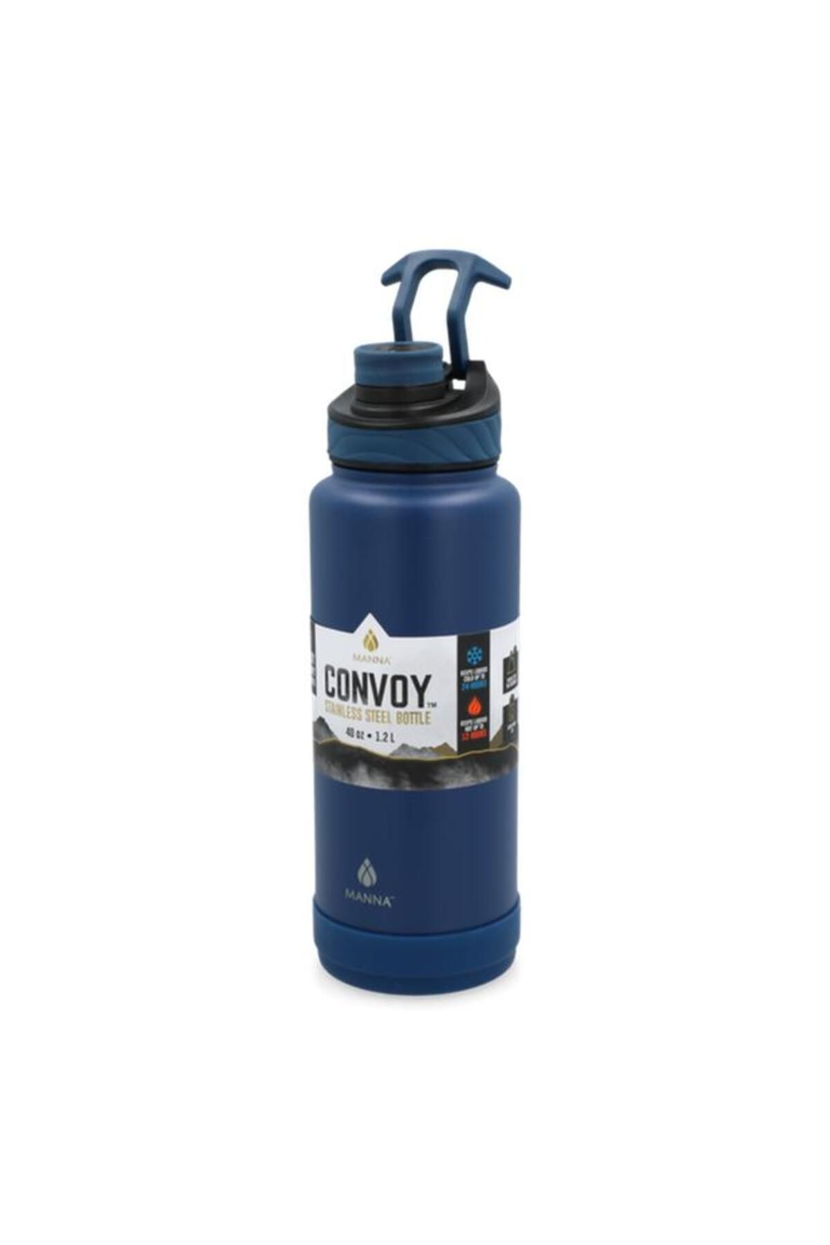 Generic-MANNA Convoy Stainless Steel Easy Carry Handle Water Bottle Blue and Black 40oz 3