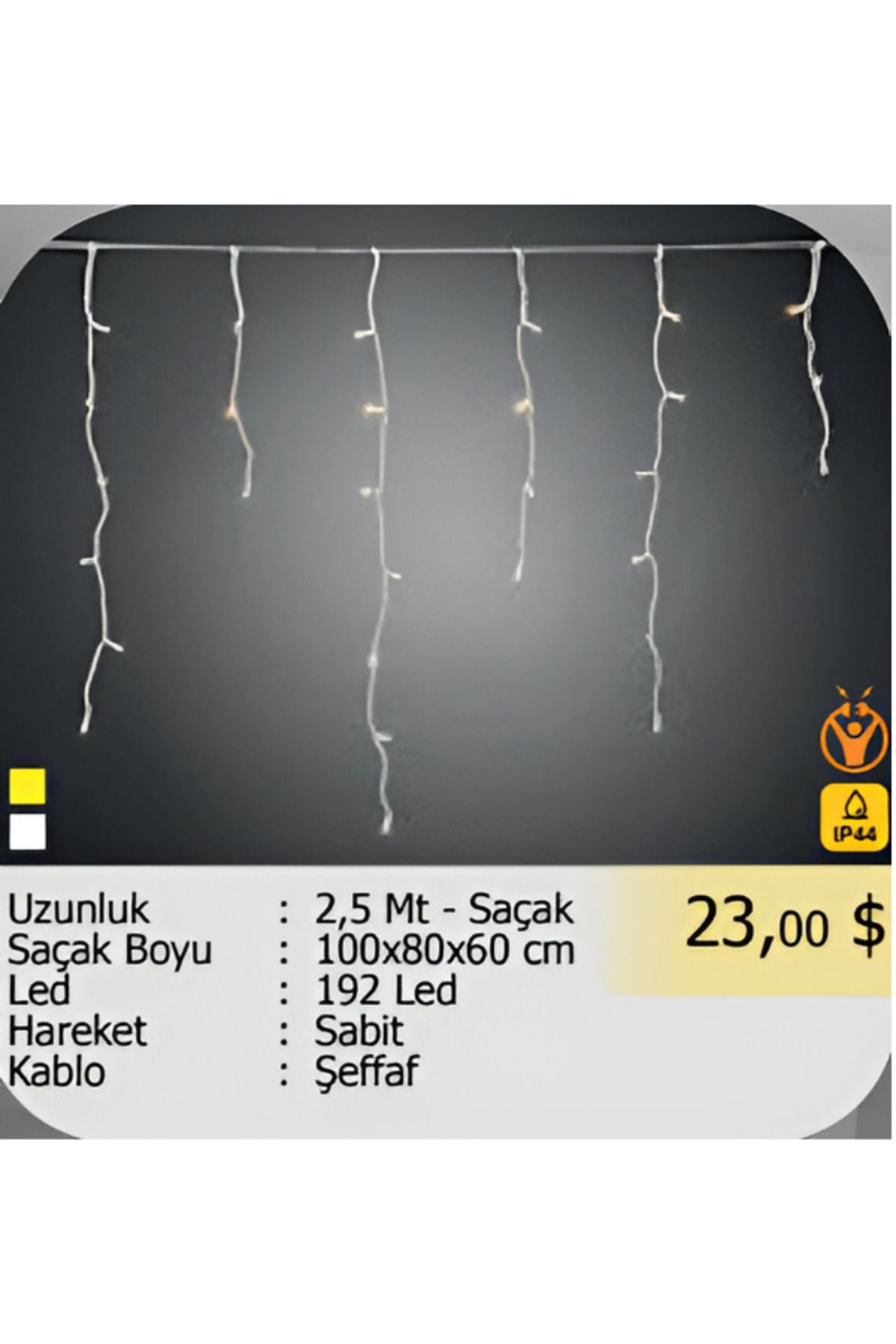 ELKHOUSE ElektrikHouse LED Peri Işığı 192 Led - 2,5 Mt - Saçak 100x80x60 cm