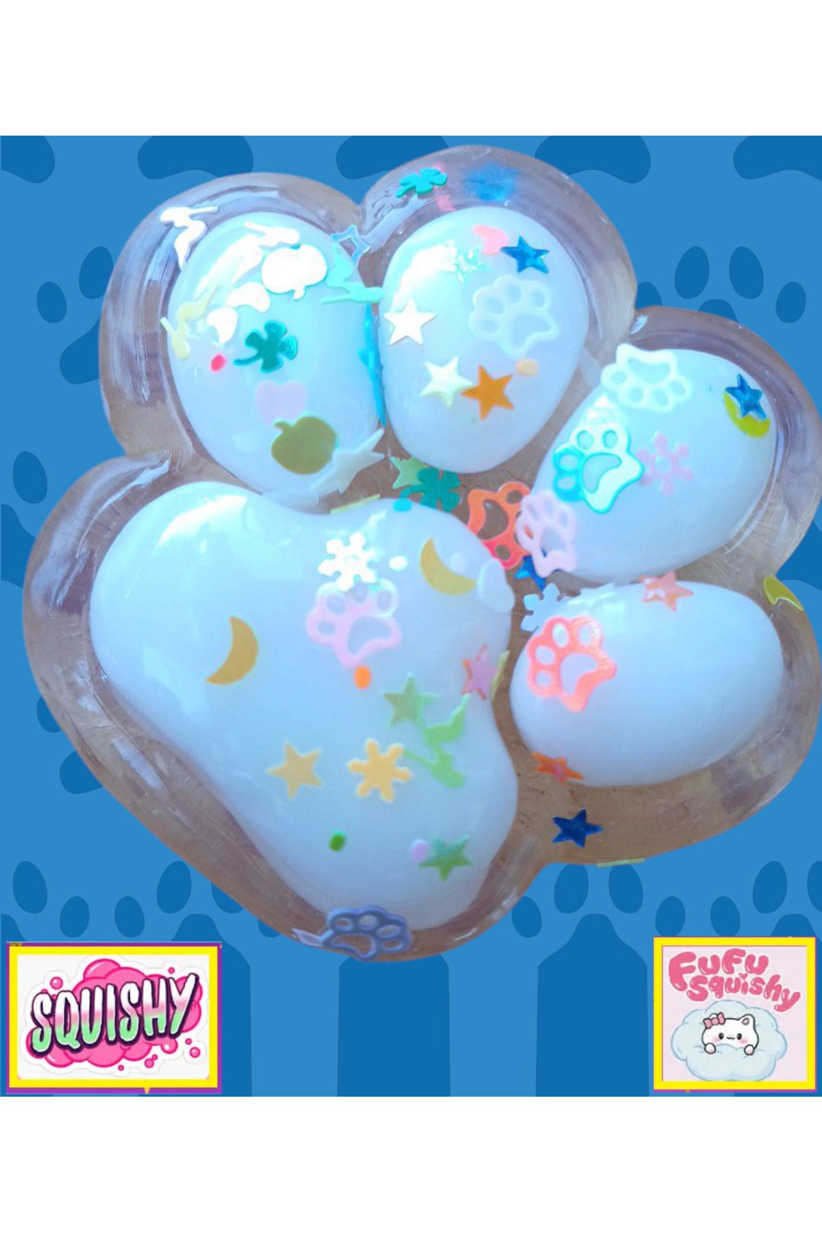 OYUNCAKSAHİLİ Fufu Squishy Kedi Patisi Takı Boncuklu Rengarenk yanardöner ışıklı Sukuşi Oyuncak Pati Esnek Skuşi