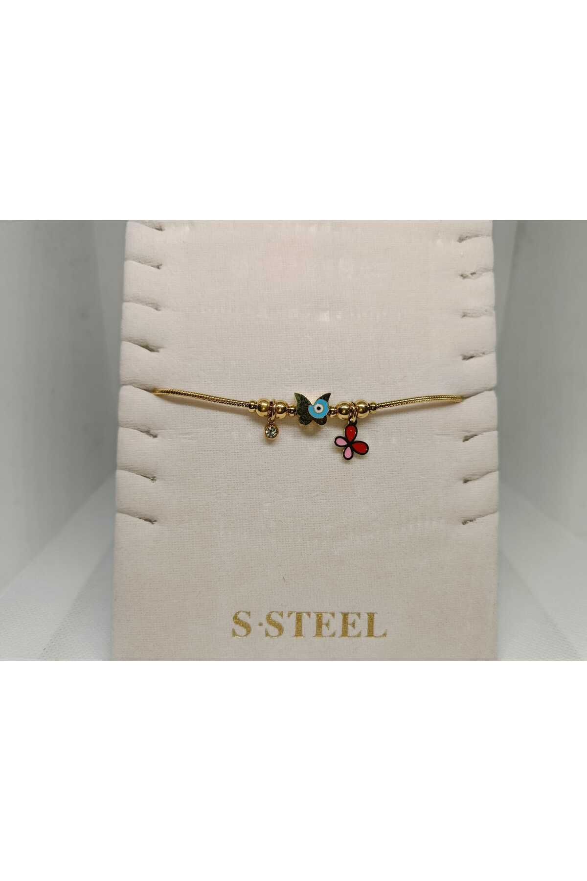 Store 316L Kelebek Detaylı Paslanmaz Çelik Gold Beleklik