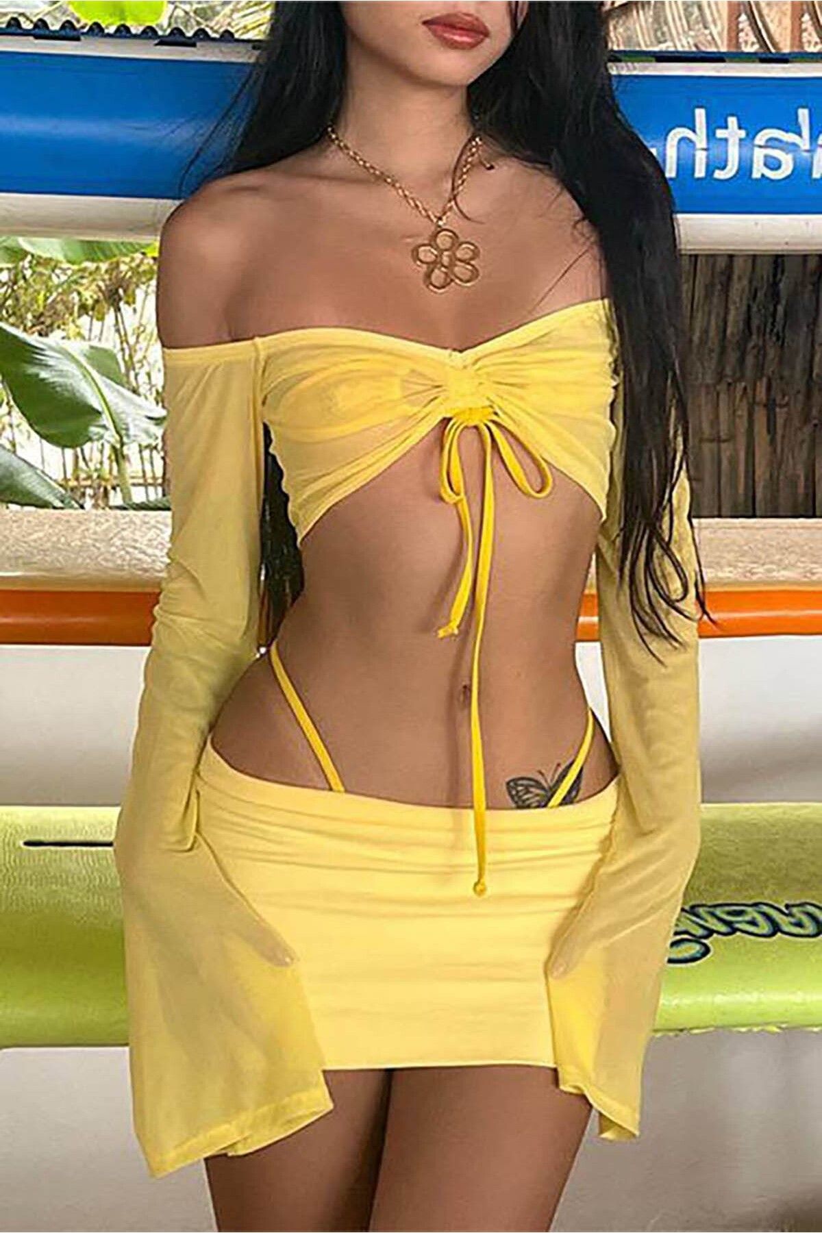 Bikini Mayokini Dünyası Sara İkili Büzgülü Elbise