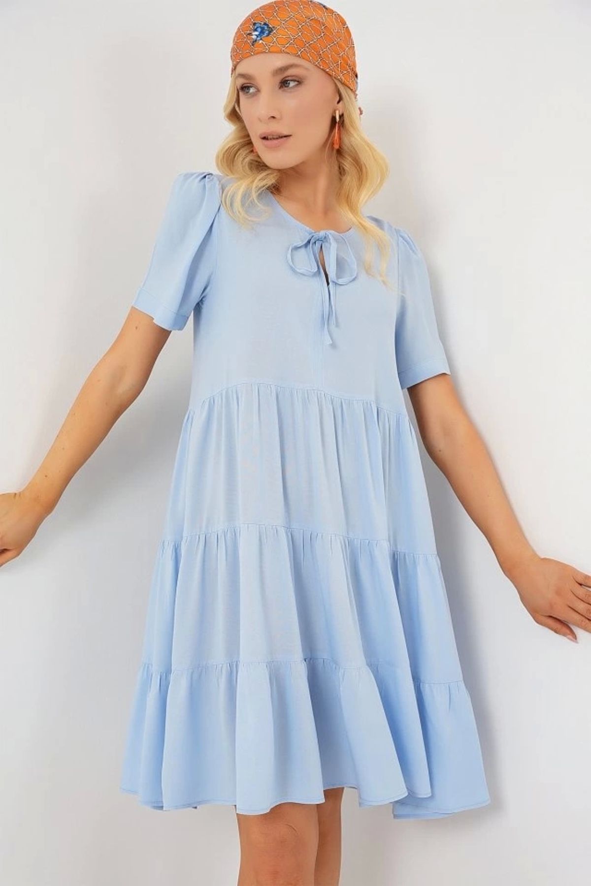 Butik Kısa Kol Kısa Elbise 2554 - Mavi
