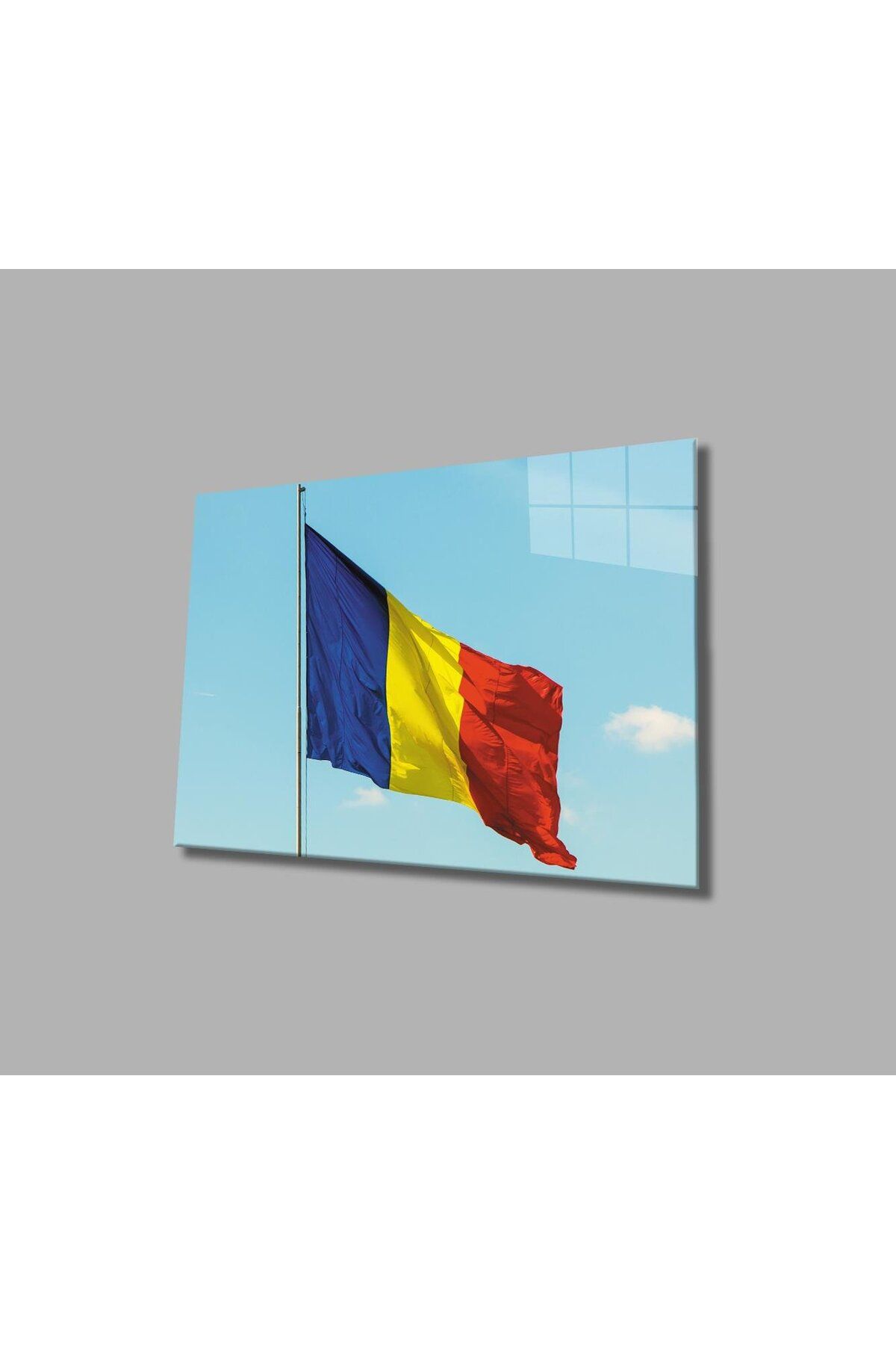 idealizbiz Romanya Bayrağı Cam Tablo 4mm Dayanıklı Temperli Cam, Romanian Flag Glass Wall Art