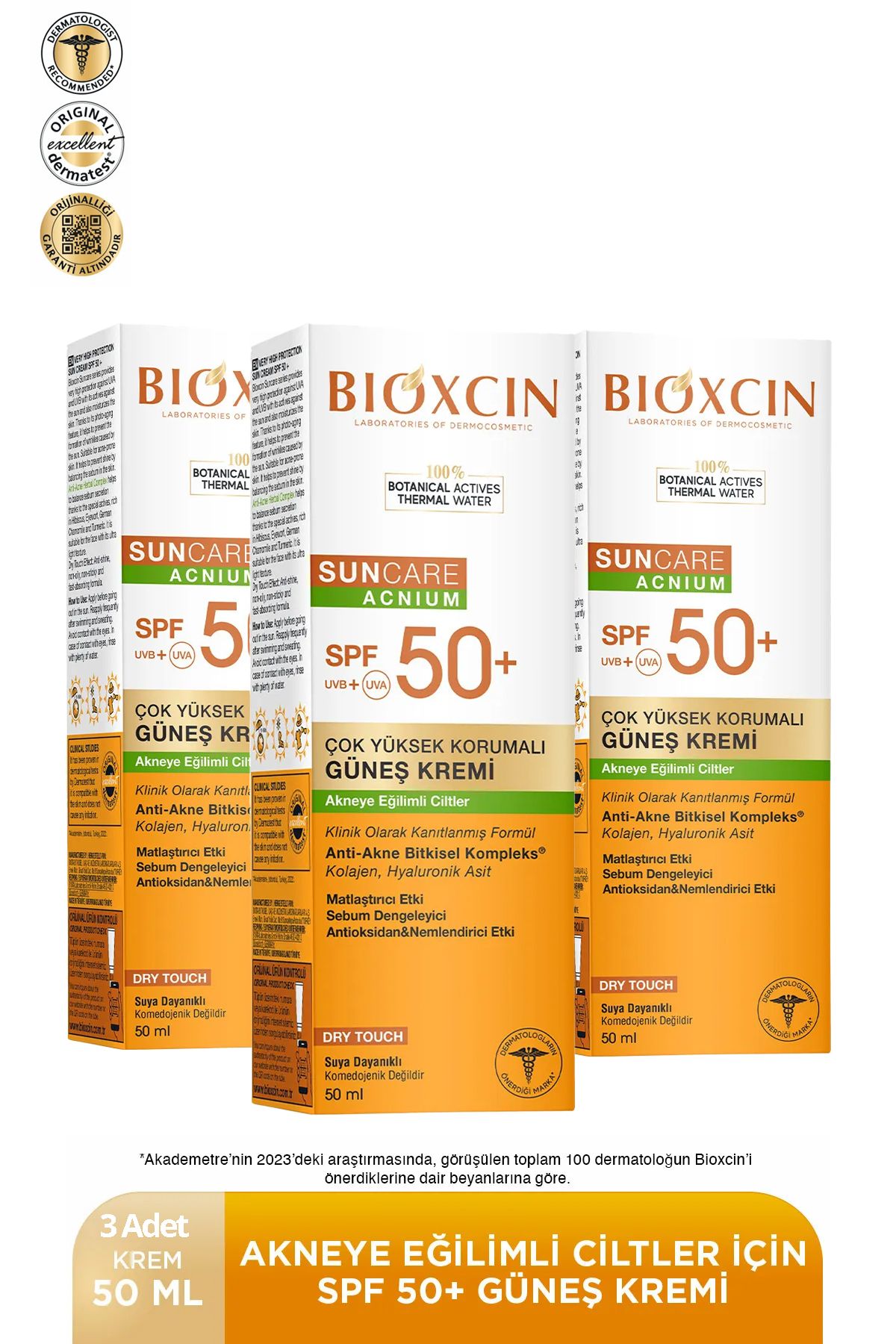 Bioxcin Sun Care Akneye Eğilimli Ciltler Için Spf 50 Güneş Kremi 50 ml 3 adet