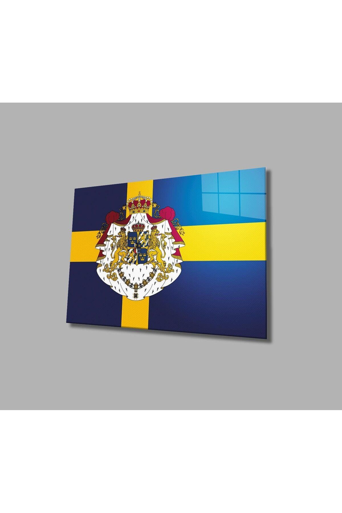 idealizbiz İsveç Bayrağı Cam Tablo 4mm Dayanıklı Temperli Cam, Swedish Flag Glass Wall Art