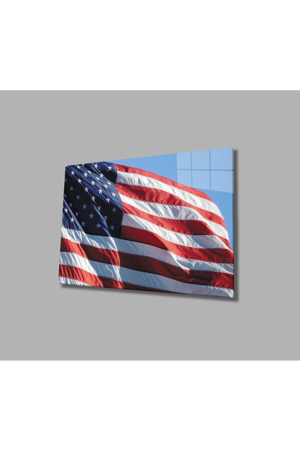 idealizbiz Amerika Bayrağı Cam Tablo 4mm Dayanıklı Temperli Cam, America Flag Glass Wall Art