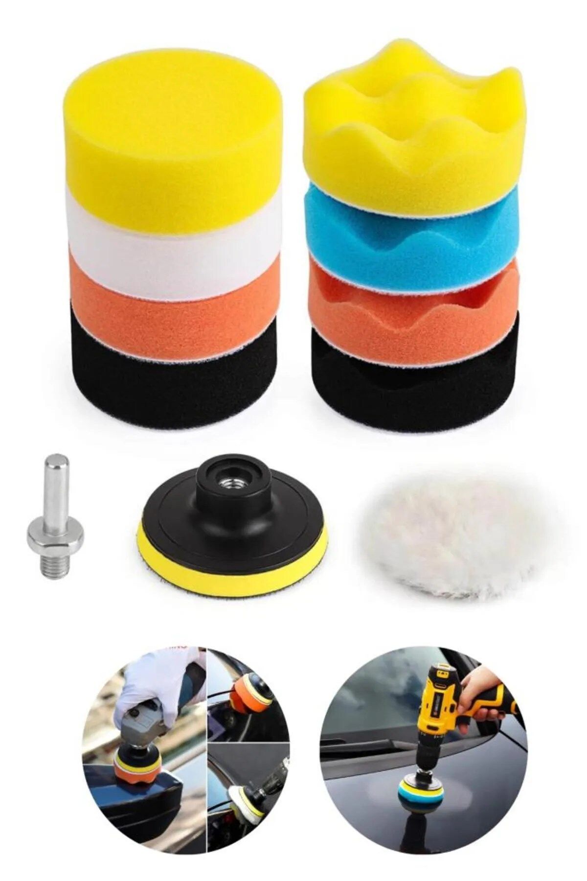 MoonTech Pasta Cila Polisaj Süngeri Pedi Seti 115 Mm Otomotiv Parlatıcı (11 PARÇA)