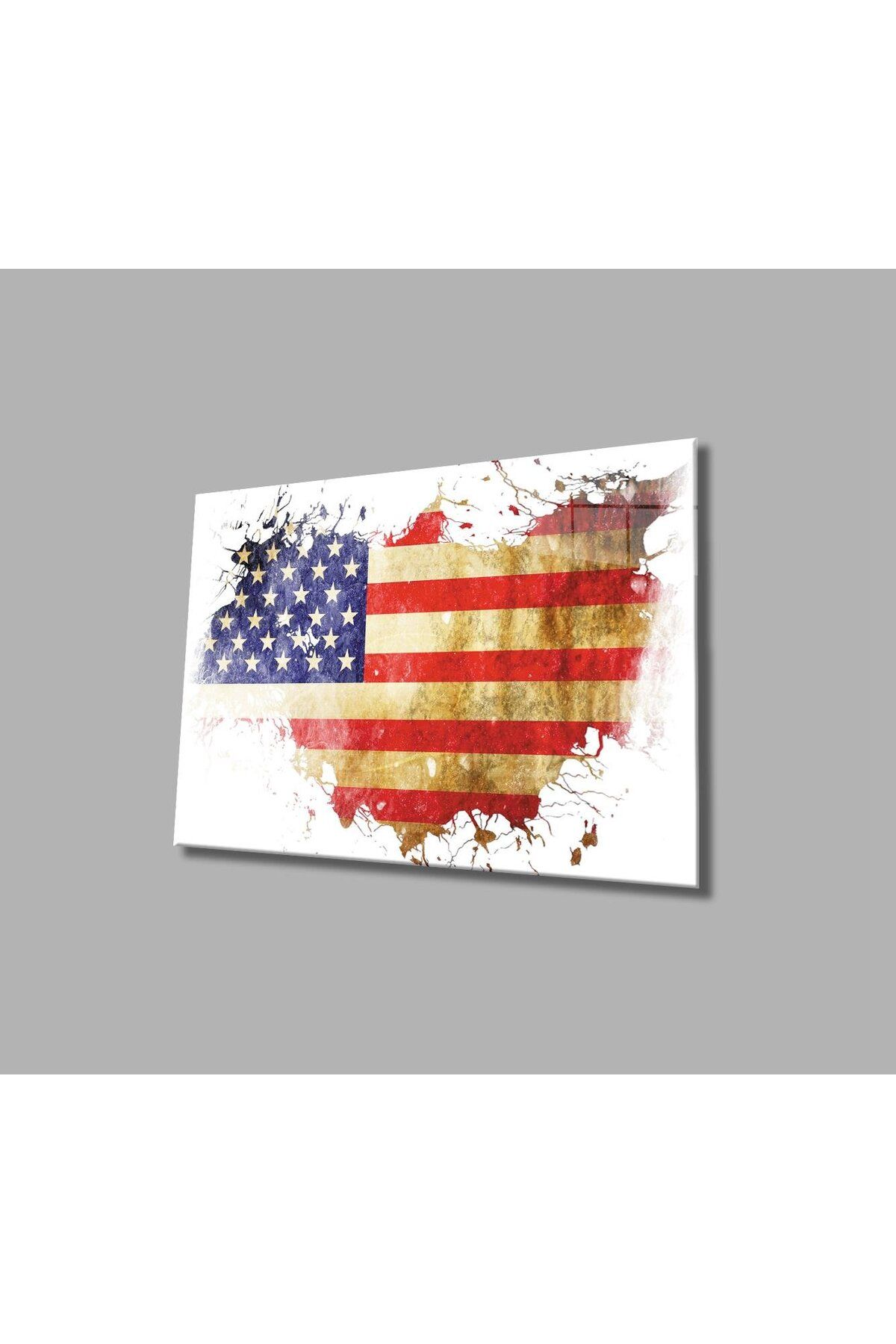 idealizbiz Amerika Bayrağı Cam Tablo 4mm Dayanıklı Temperli Cam, America Flag Glass Wall Art