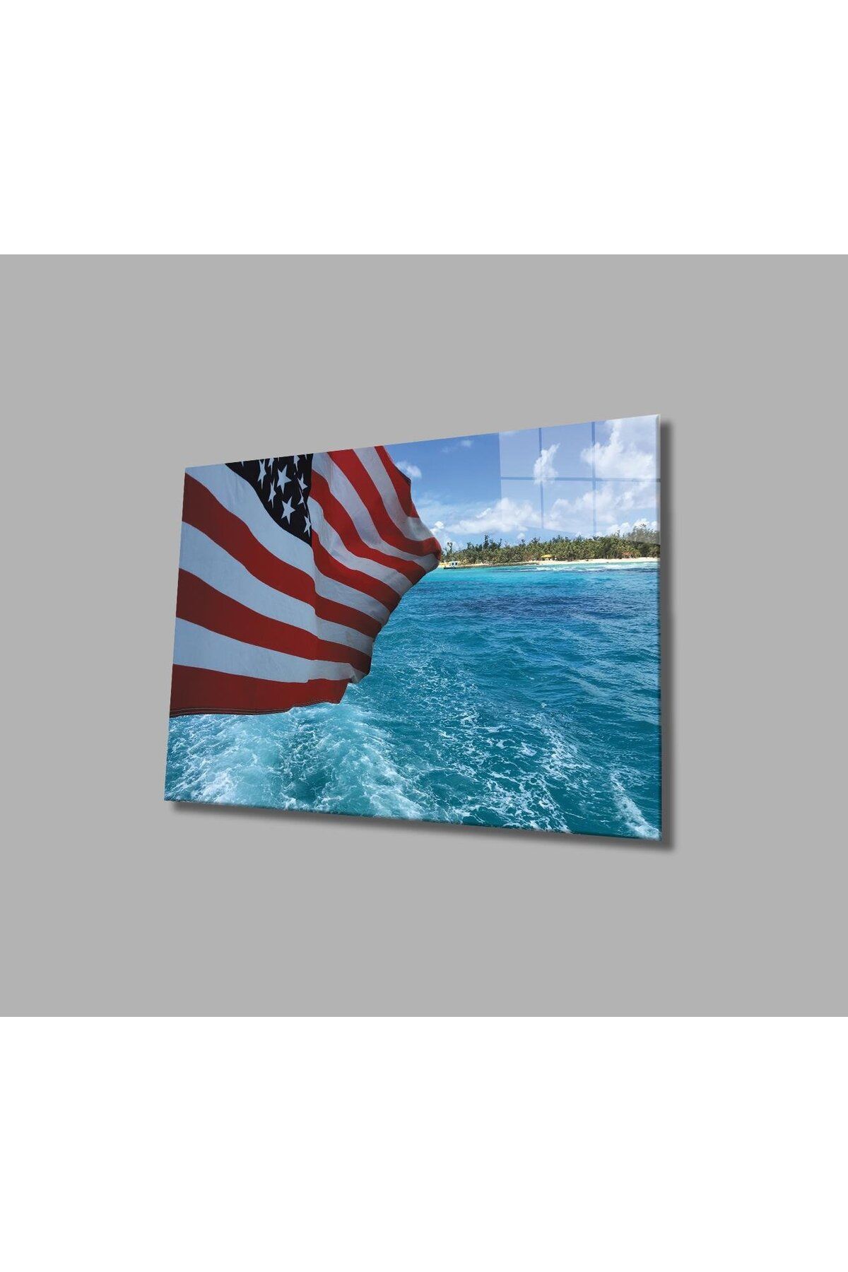 idealizbiz Amerika Bayrağı Cam Tablo 4mm Dayanıklı Temperli Cam, America Flag Glass Wall Art