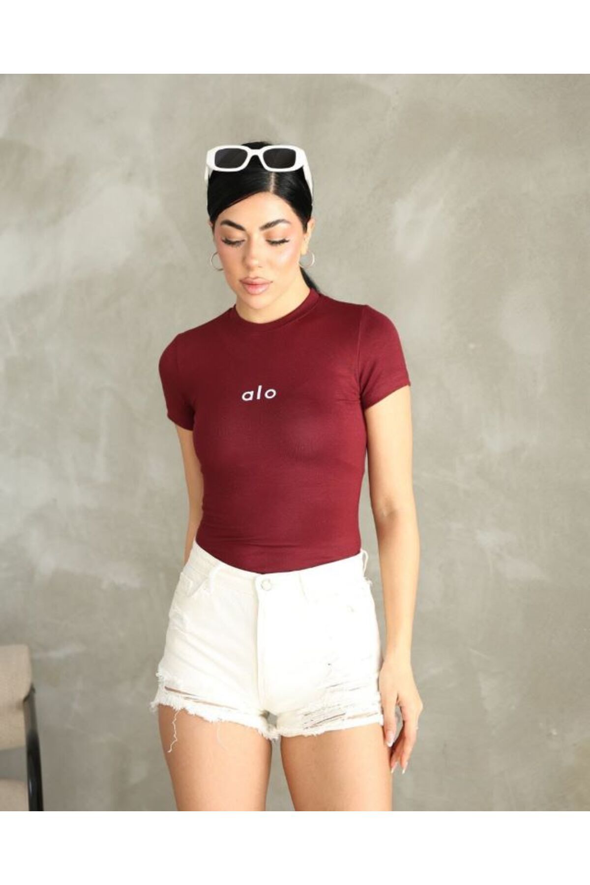 Zeliza Moda Evi Al@ Kabartmalı Basic Bordo Kadın T-shirt Body