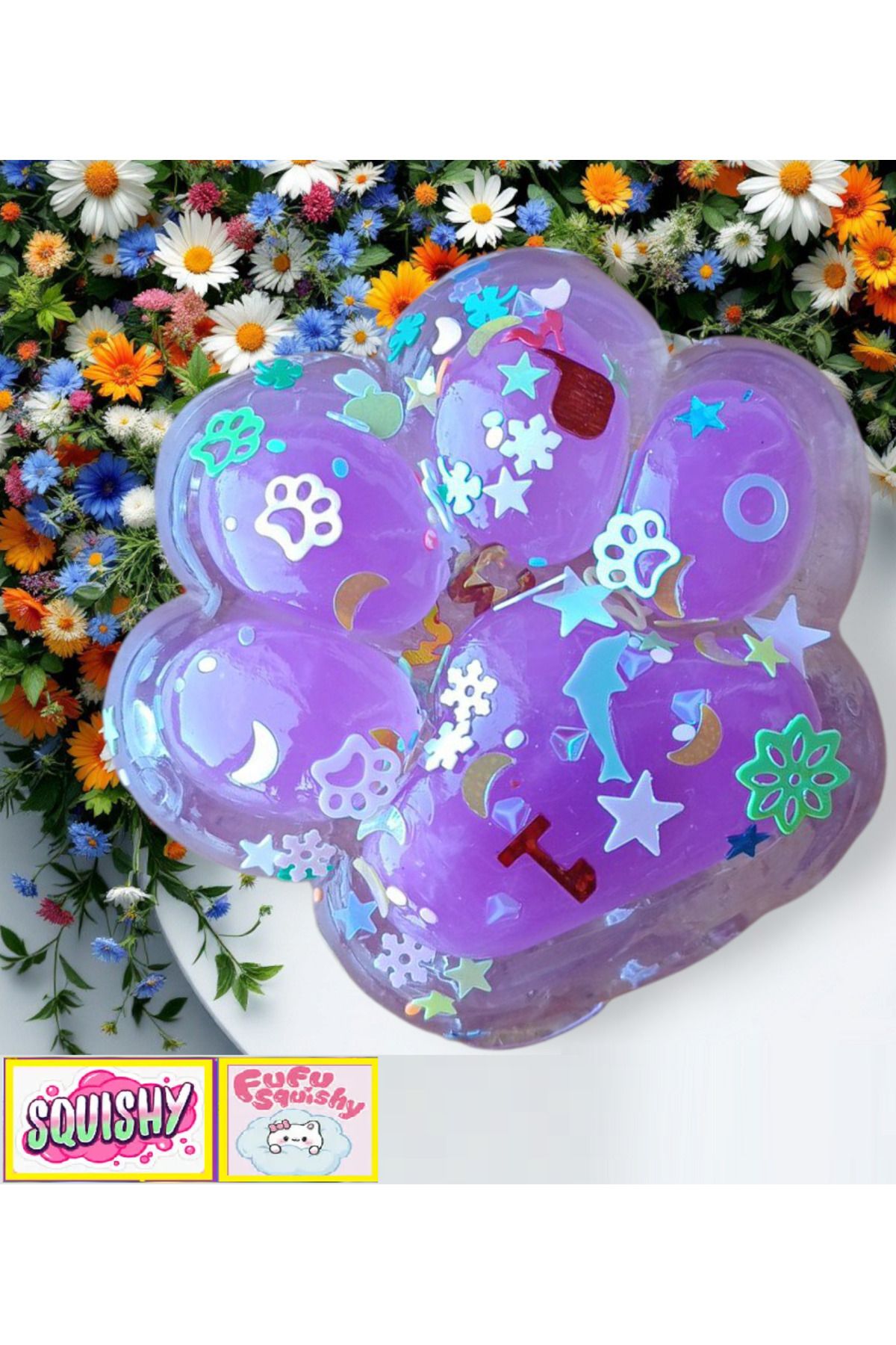 OYUNCAKSAHİLİ Fufu Squishy Kedi Patisi Boncuk Rengarenk Yanıp Sönen ışıklar Sukuşi Oyuncak Pati Esnek Skuşi Mor