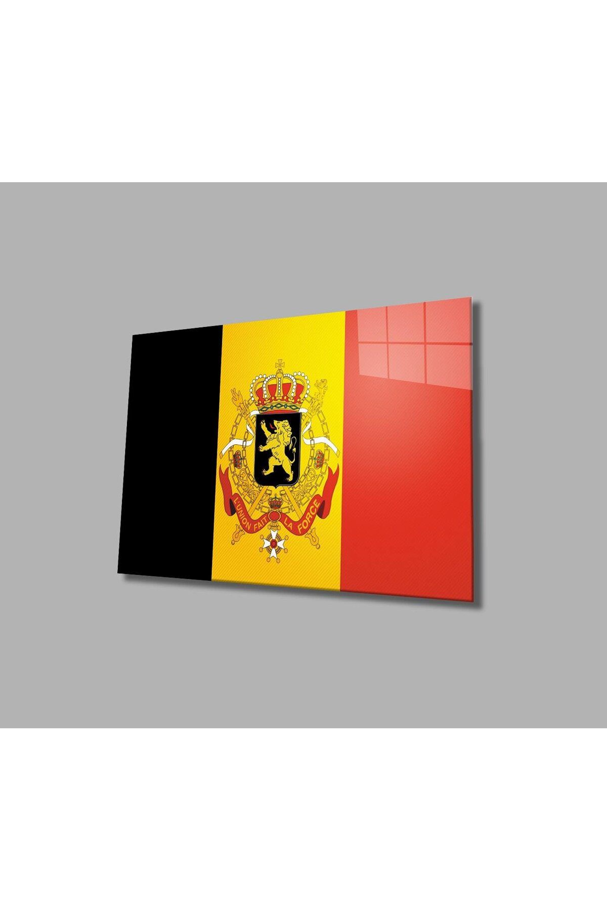 idealizbiz Belçika Bayrağı Cam Tablo 4mm Dayanıklı Temperli Cam, Belgium Flag Glass Wall Art