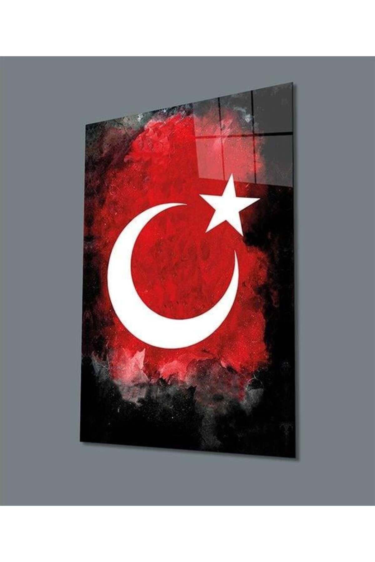 idealizbiz Türk Bayrağı Dikey Cam Tablo Hediyelik Büyük Tablo Ev Ofis Dekoru