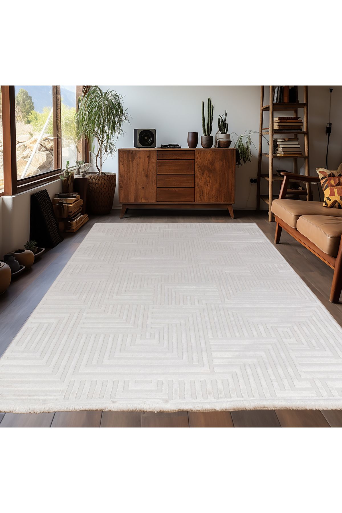 Karpetica Kabartmalı Motif desenli Salon Halısı İskandinav Bohem tarzı yumuşak Krem Dokuma Halı