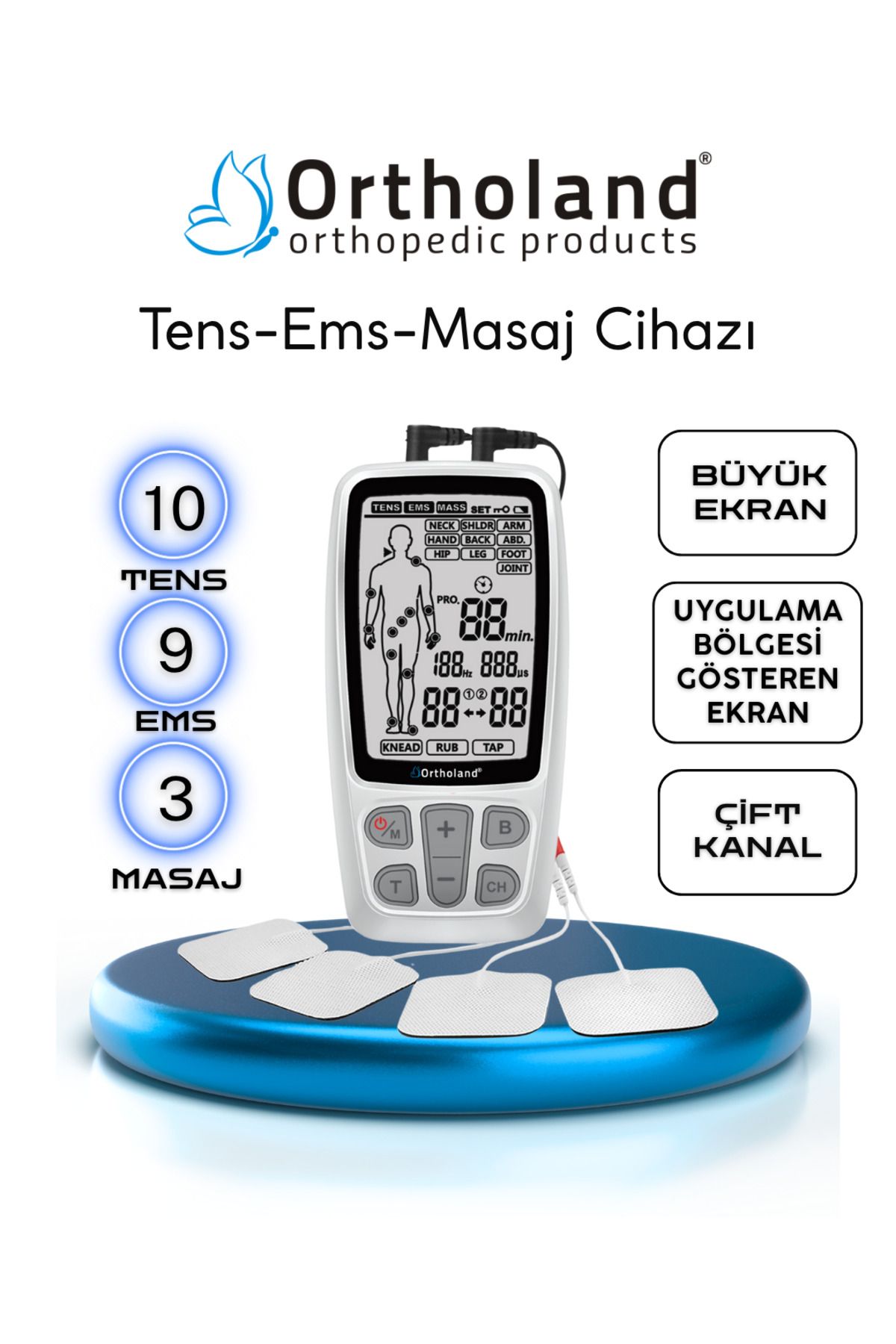 Ortholand 2 Kanallı Tens Ems Masaj Cihazı Portatif Fizik Tedavi Cihazı