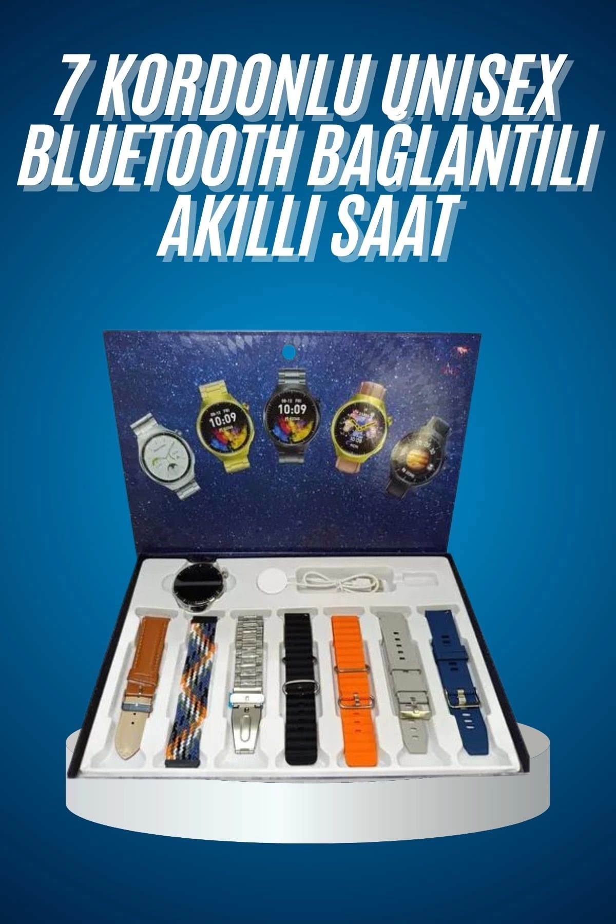 MELFSHOP Unısex Yuvarlak Ekranlı 7 Kordonlu Akıllı Saat GPS Destekli Çoklu Kordon Seçeneği