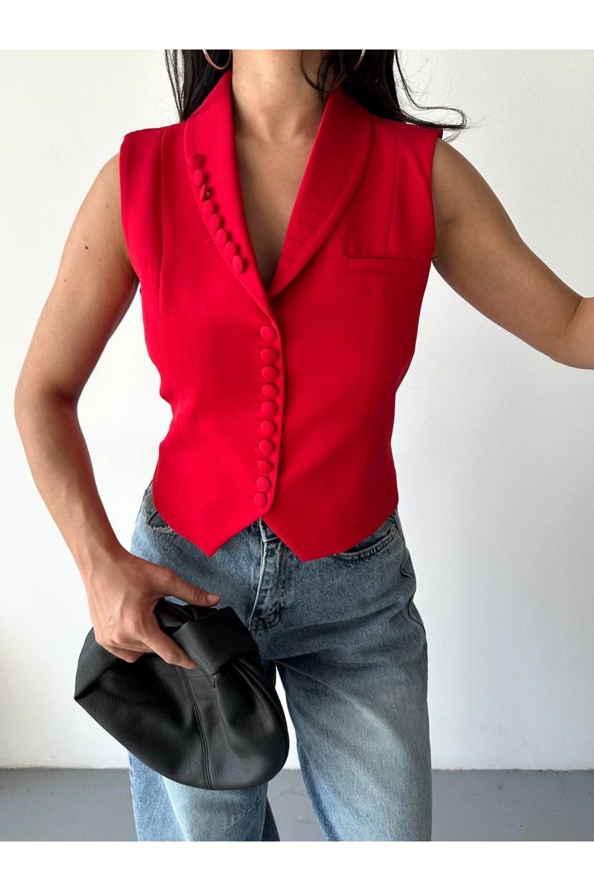 Ekim Store Yakası Düğmeli Blazer Yelek Ceket