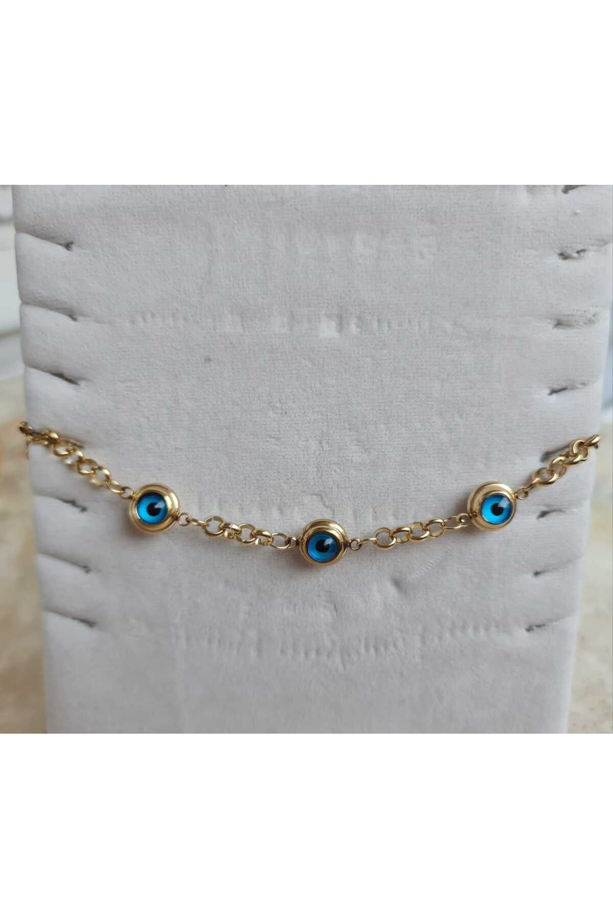 Store 316L Nazar Gözü Temalı Paslanmaz Çelik Gold Bileklik