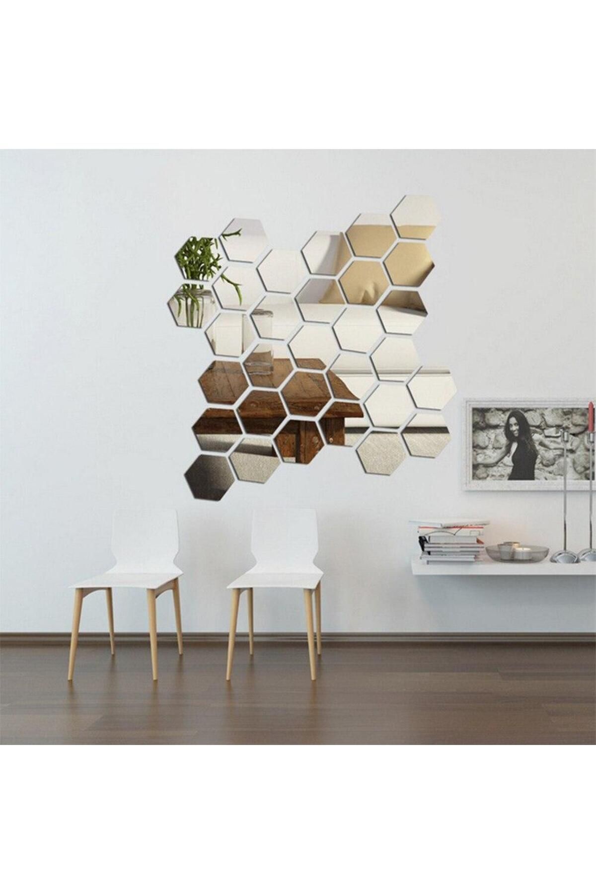 OEM-Set de 32 de oglinzi acrilice autoadezive, model hexagonal, 18,5x16x9,3 cm, argintii 4