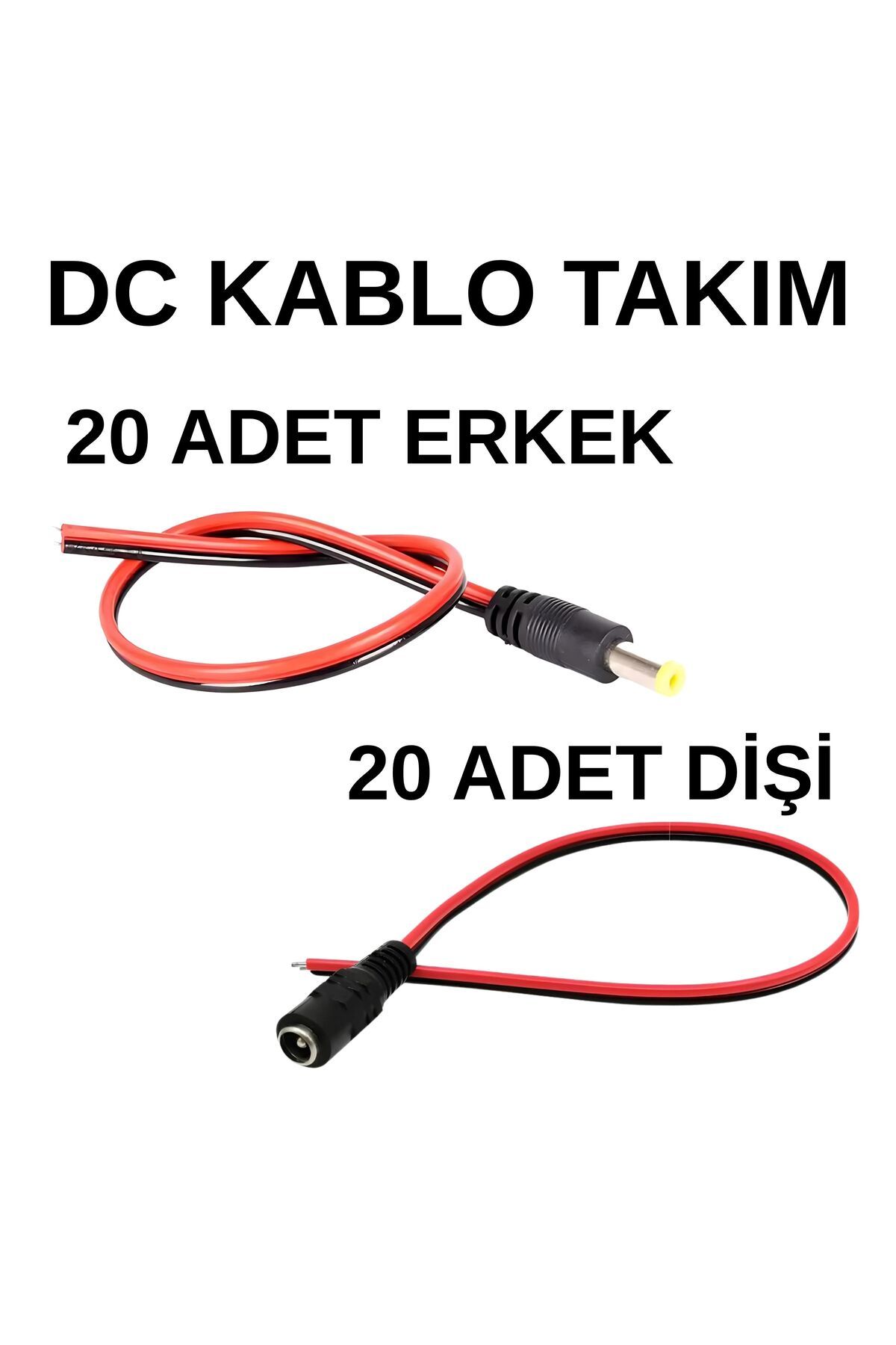 SpeedUF 5.5x2.1 mm Uyumlu DC Adaptör Kablosu Takımı 20’li Set (20 Erkek + 20 Dişi), 12V LED & Kamera