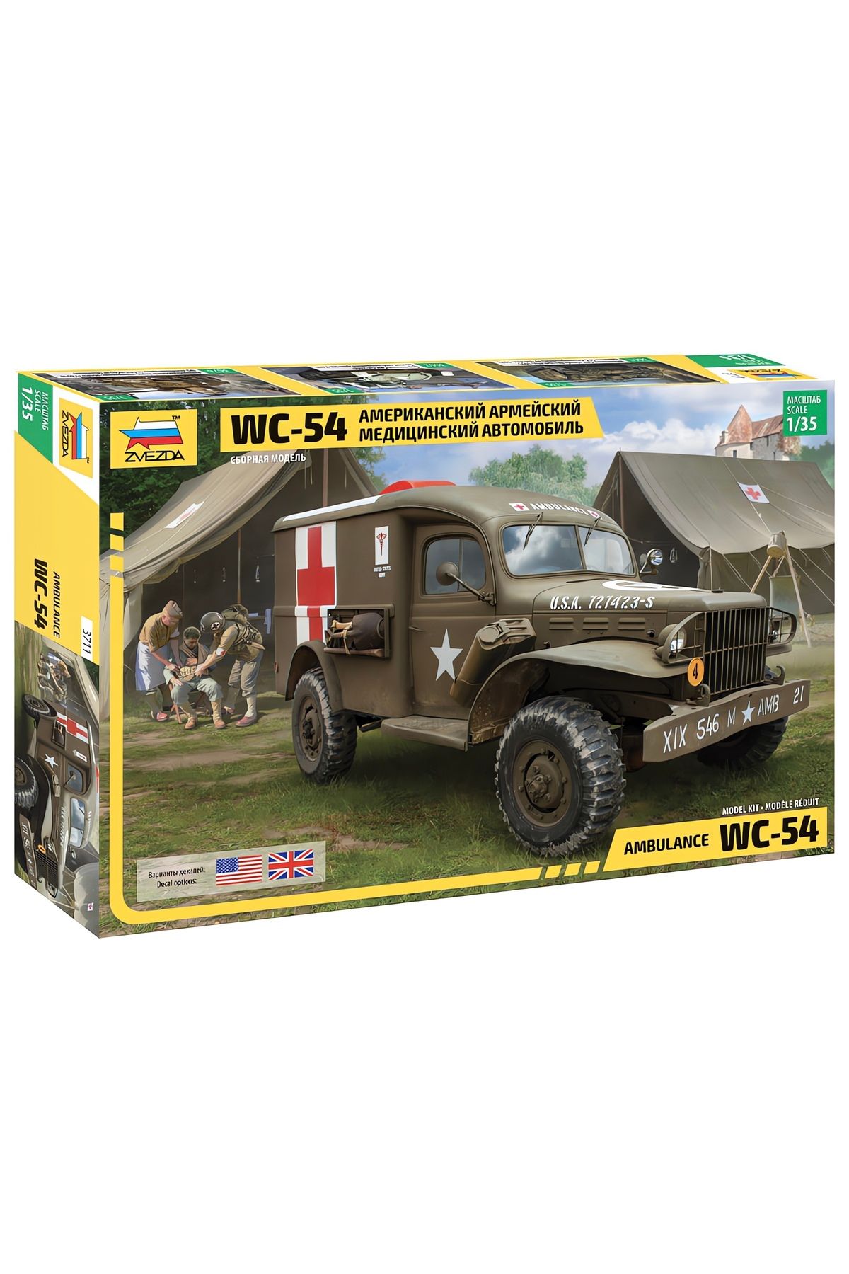 Zvezda 1/35 US. Dodge WC-54 Ambulance Plastik Askeri Araç Maket Kiti, Demonte Hobi Seti