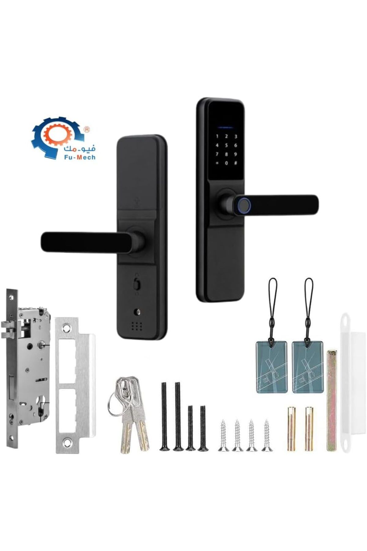 Fu-Mech-Smart Door Lock with Fingerprint, Keypad, and Handle | Electronic WiFi Lock Compatible with 5