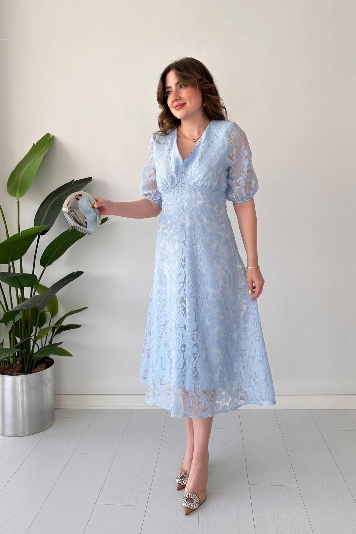 MaziButik Kabartmalı Elbise Bebe Mavi