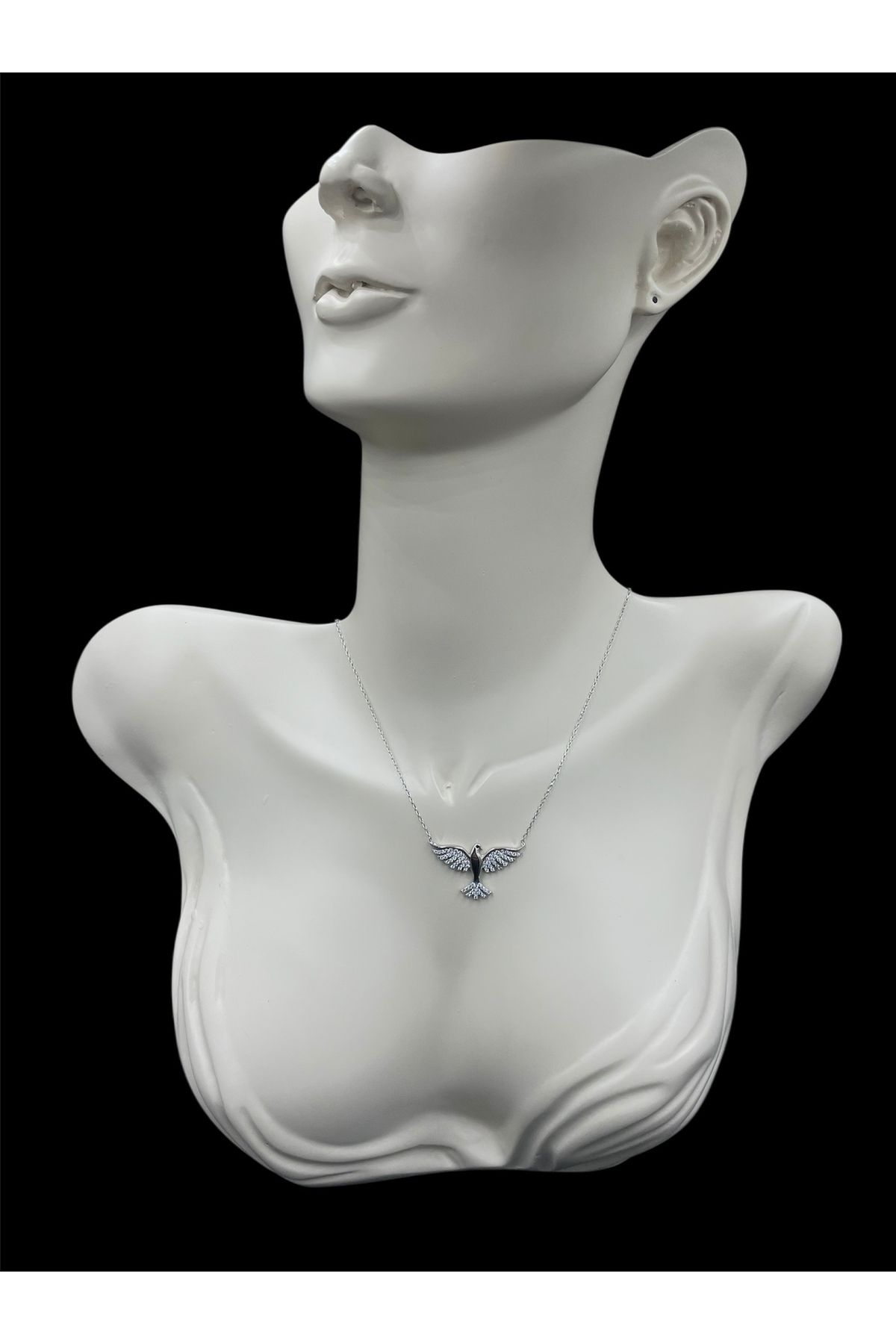 nefjewelrydesign 925 Ayar Gümüş 44cm Zirkon Taşlı Anka Kuşu Kolye