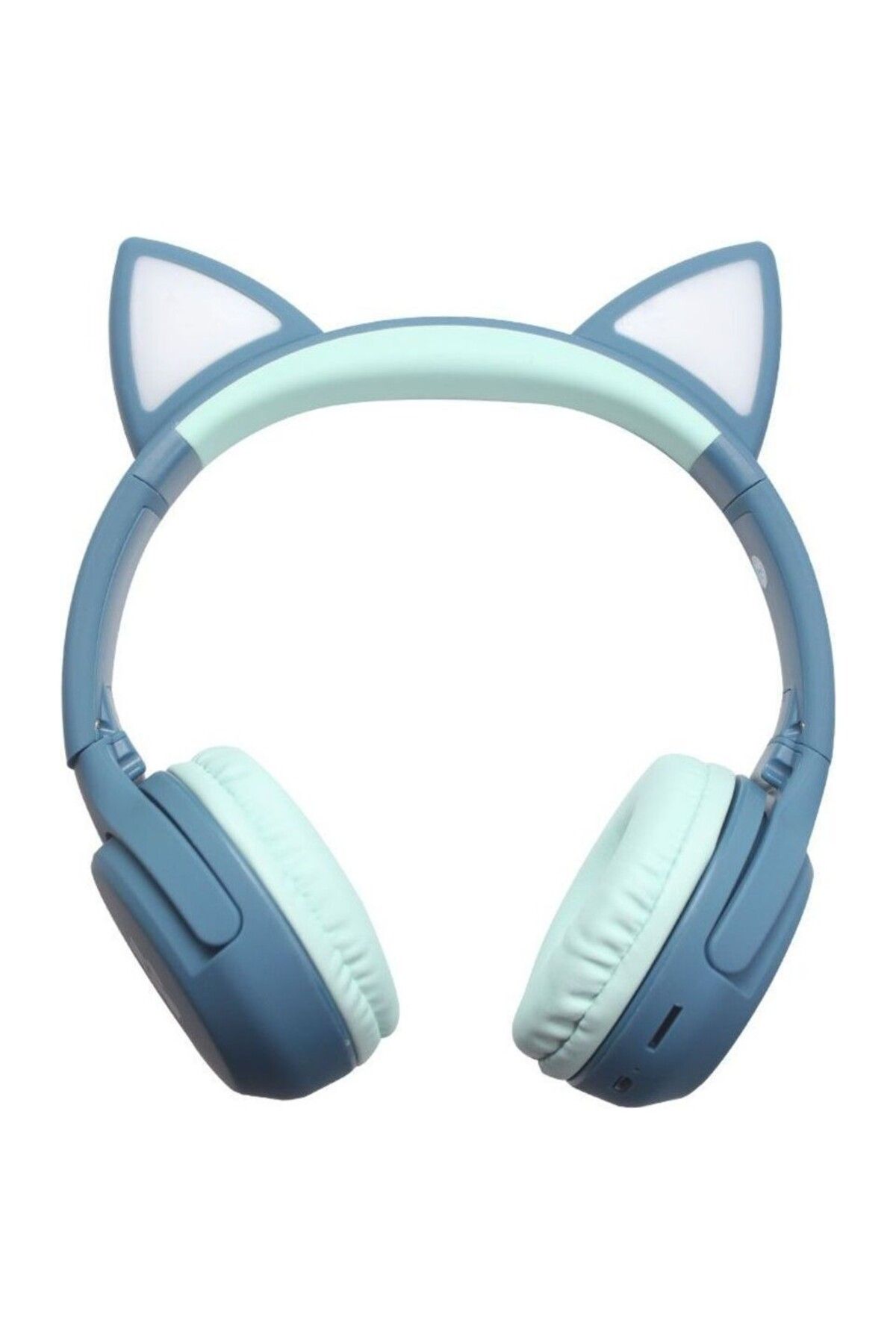 NETAVANTAJ LED Işıklı Kedi Kulaklı Kulak Üstü Katlanabilir Kablosuz Bluetooth Kulaklık Mavi